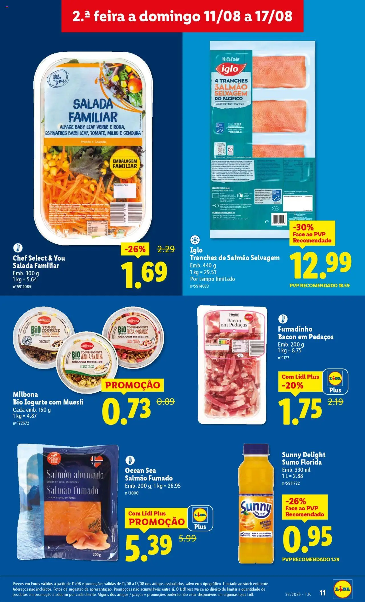 Lidl folheto │ válido de 11.08.2025 | Página: 11 | Produtos: Espinafres, Bacon, Cenoura, Salada