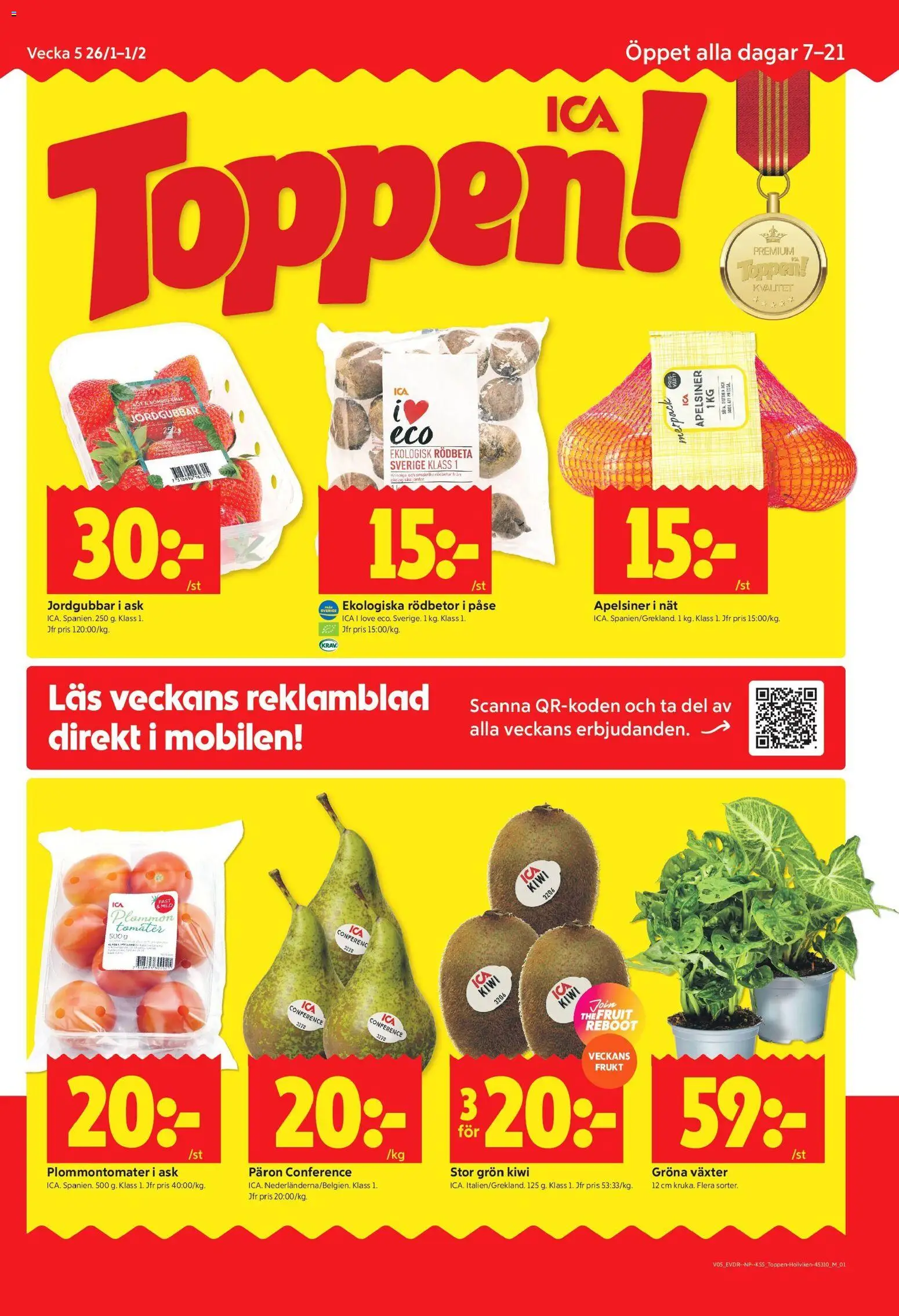 ICA Kvantum reklamblad aktuell från 26.01.2026 | Sida: 1 | Produkter: Rödbeta, Plommon, Apelsiner, Kiwi