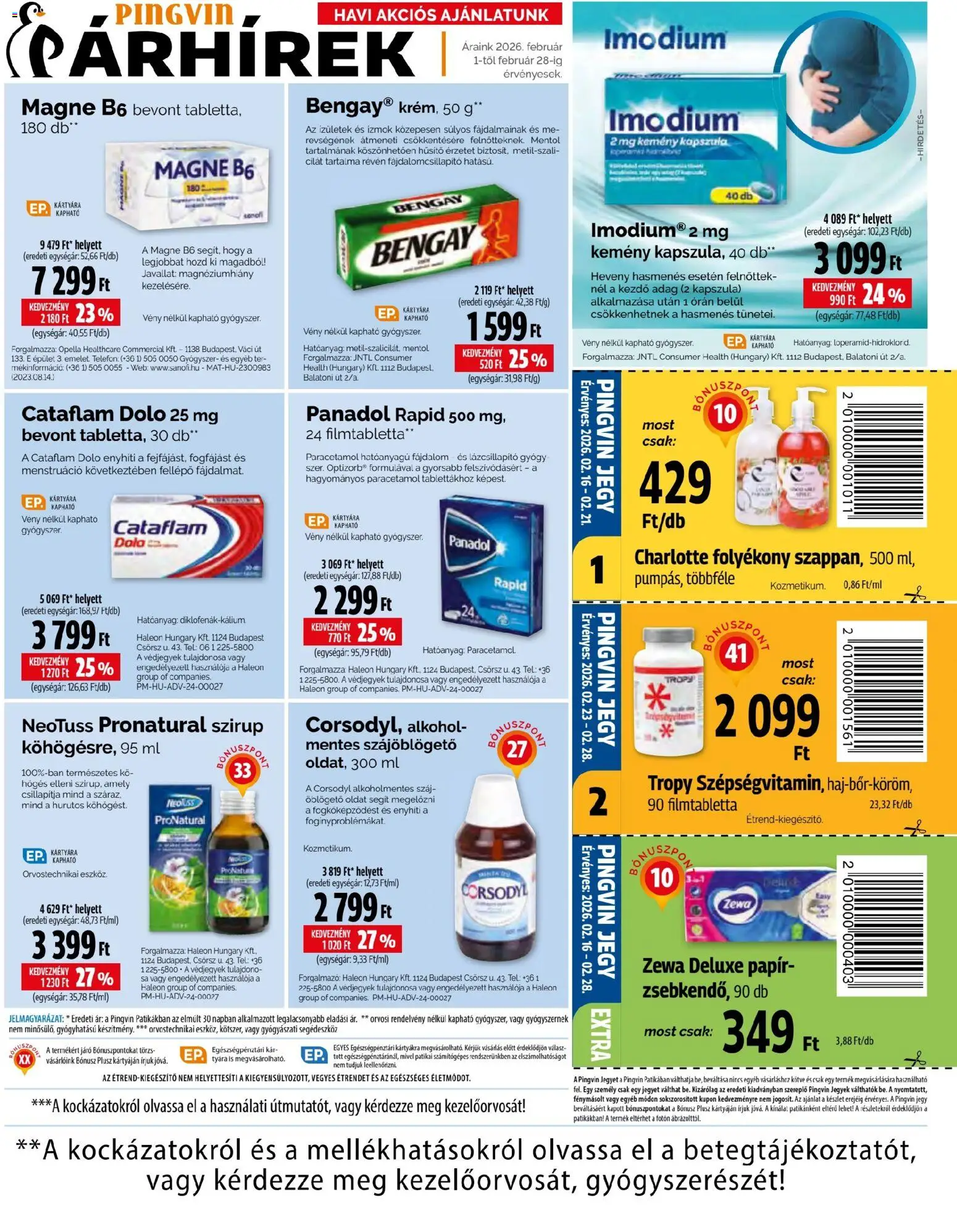 Pingvin Patika akciós ujság - amely érvényes a következő dátumtól: 01.02.2026 | Oldal: 9 | Termékek: Alkohol, Fellépő