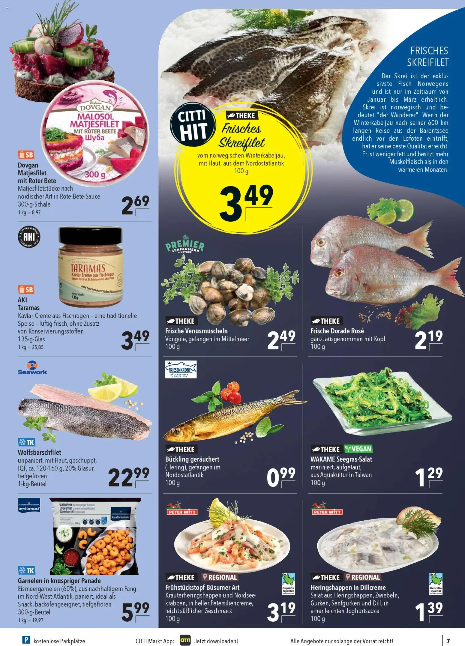 CITTI Markt Prospekt 	 – gültig ab 14.01.2026 | Seite: 7 | Produkte: Dorade, Garnelen, Creme, Salat