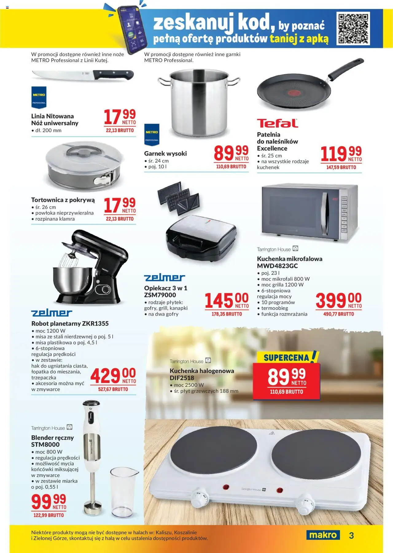 Makro Gazetka od 14.10.2025 | Strona: 3 | Produkty: Blender ręczny, Kuchenka mikrofalowa, Garnek, Patelnia