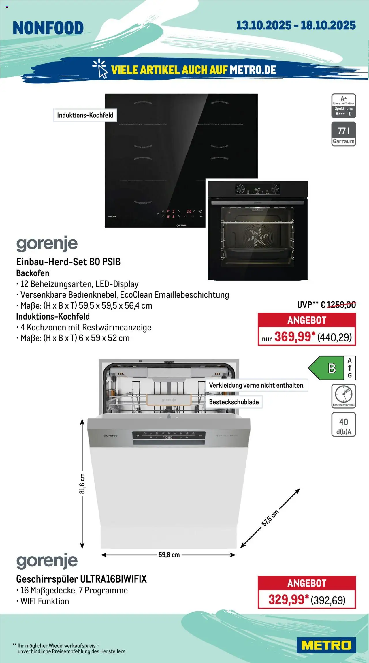 Metro Prospekt 	 – gültig ab 13.10.2025 | Seite: 18 | Produkte: Gorenje, Geschirrspüler, Backofen