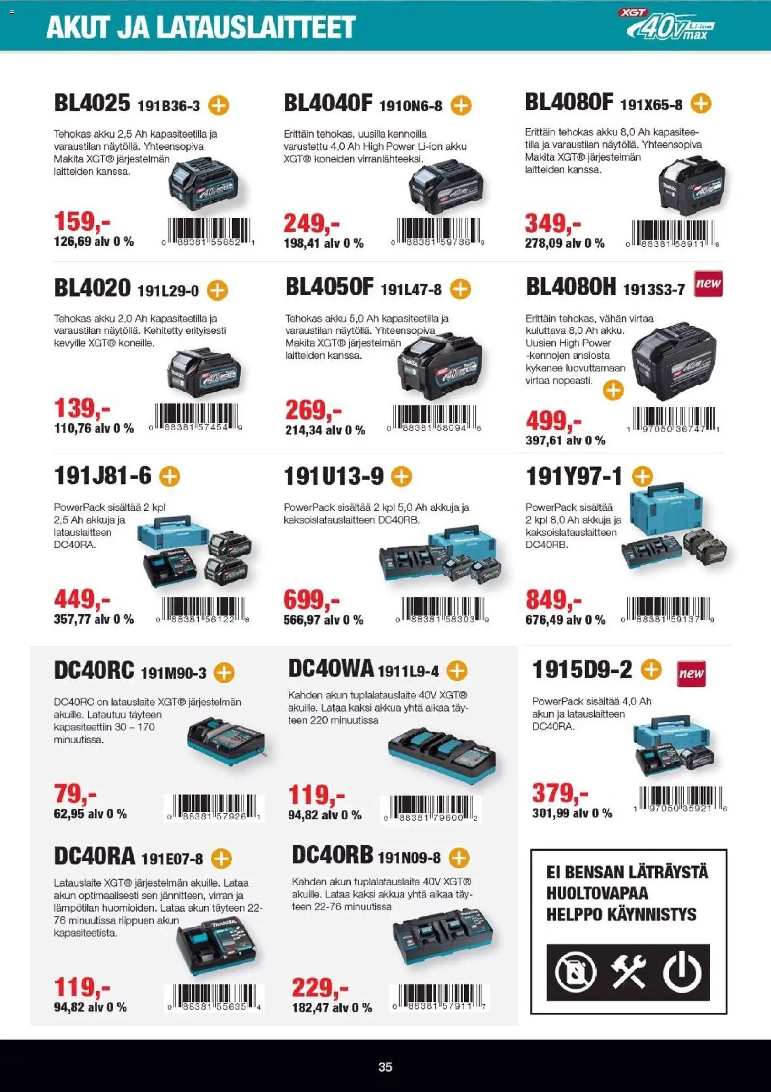 Makita tarjoukset - XGT esite 2026 – voimassa 07.04.2026 alkaen | Sivu: 35 | Tuotteet: Akku
