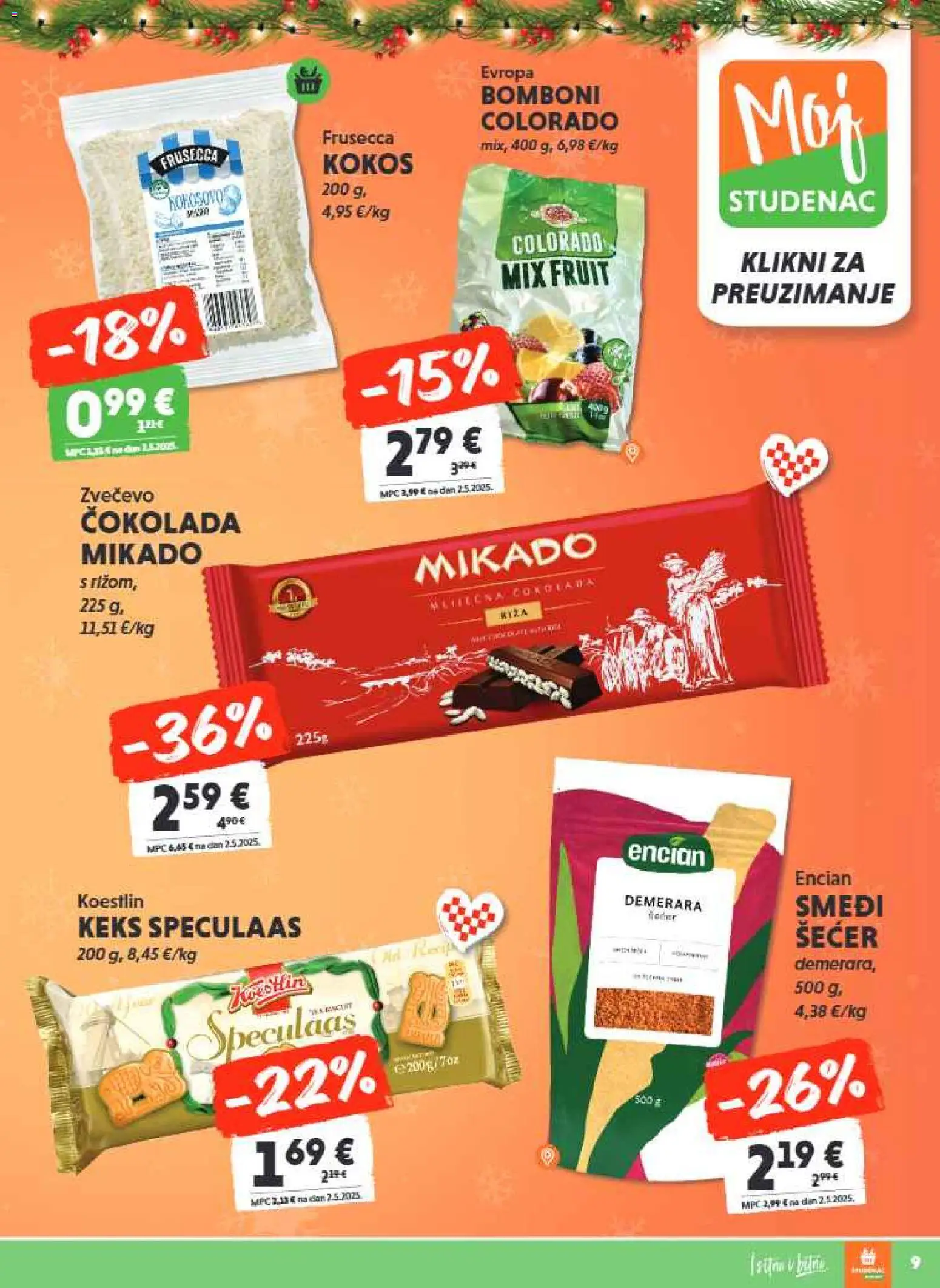 Studenac katalog | vrijedi od 17.12.2025 | Stranica: 9 | Proizvodi: Čokolada, Bomboni, Keks, Šećer