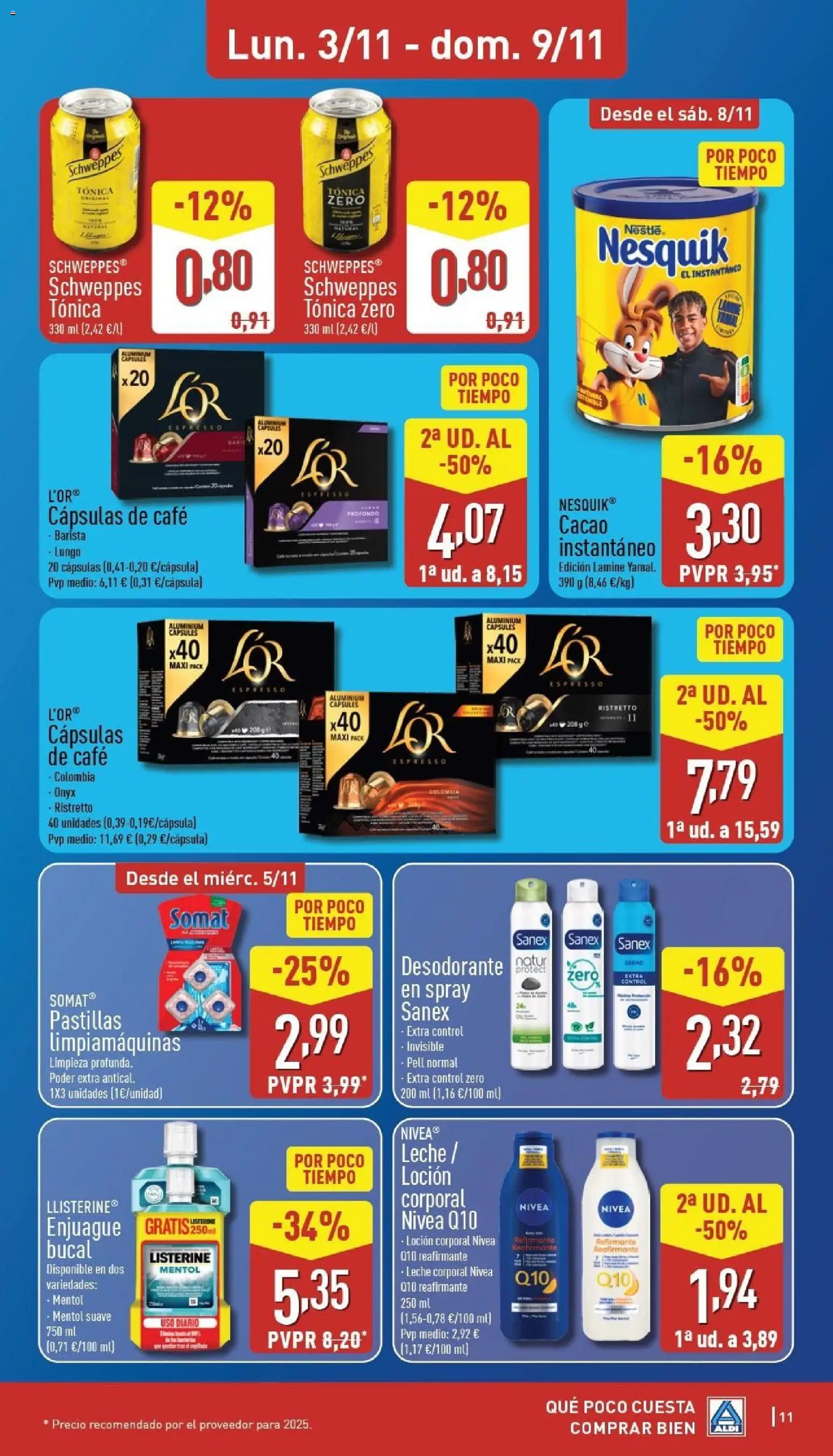 Aldi folleto Canarias │ válido desde el 03.11.2025 | Página: 11 | Productos: Leche corporal, Enjuague bucal, Loción corporal, Cacao instantáneo