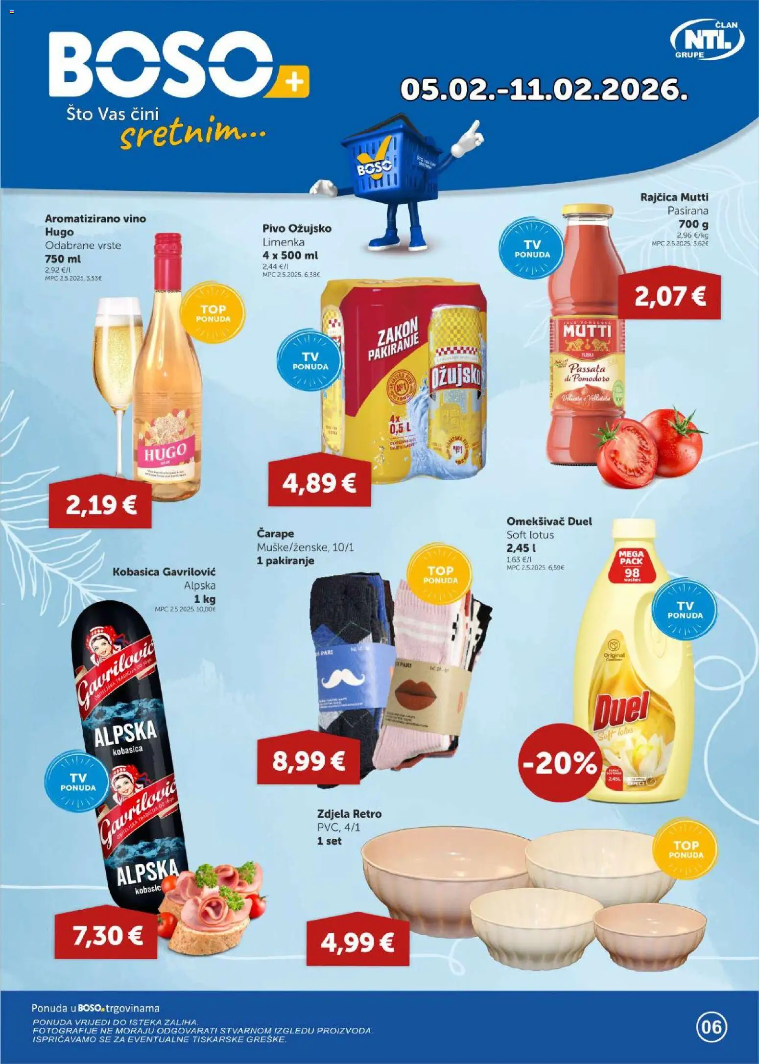 Boso katalog | vrijedi od 05.02.2026 | Stranica: 1 | Proizvodi: Pivo, Kobasica, Rajčica, Zdjela
