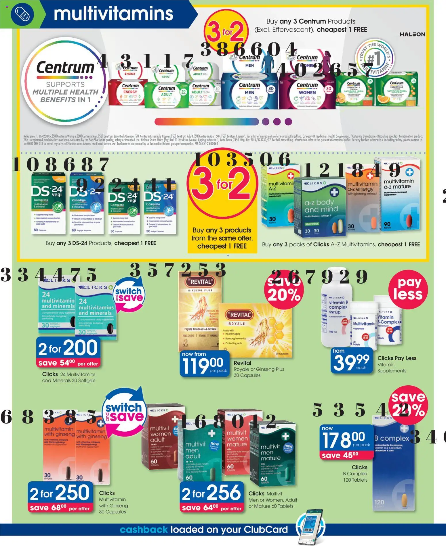 New Clicks catalogue – valid from 23.04.2026 | Page: 16 | Products: Multivitamins, Switch, Syrup, Supplements