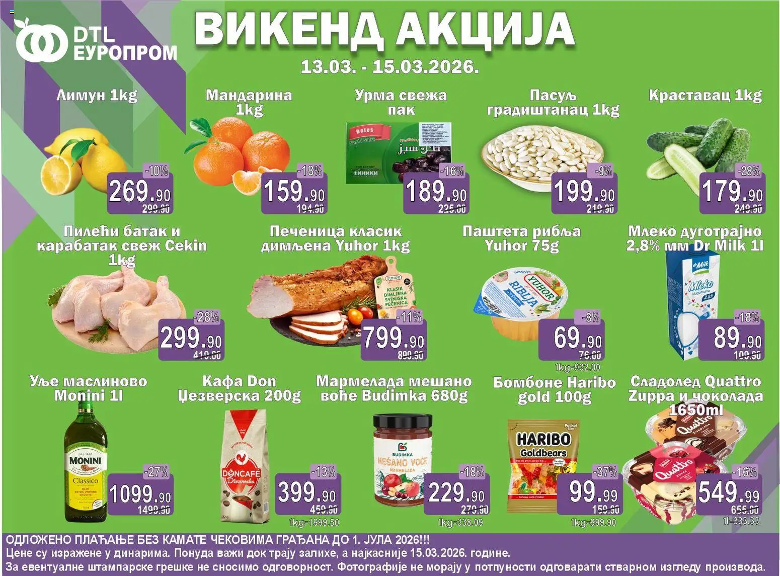 Europrom katalog - važi od 13.03.2026 | Strana: 1 | Proizvode: Doncafe, Monini, Haribo, Mleko