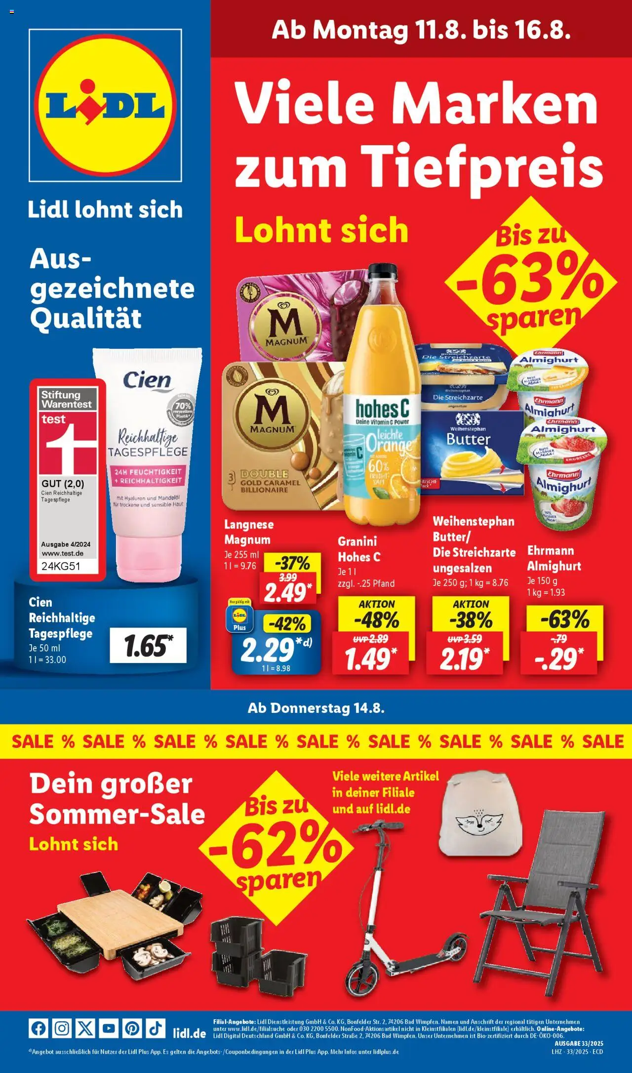 Lidl Prospekt 	 - gültig ab dem 11.08.2025 | Seite: 1 | Produkte: Langnese, Ehrmann almighurt, Granini, Saft