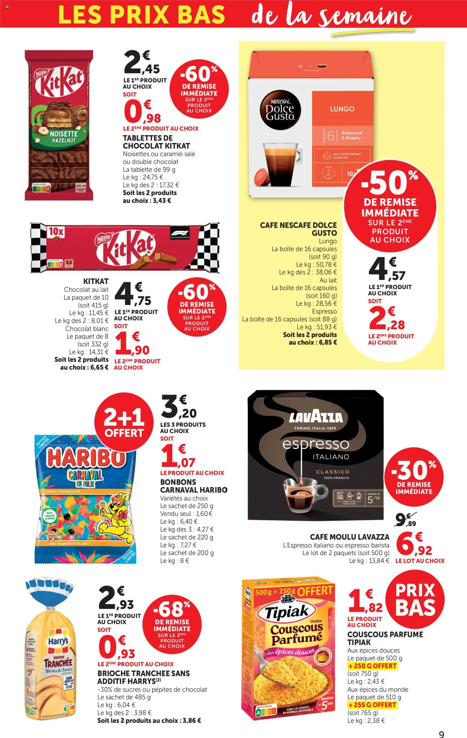 {H1} | Page: 9 | Produits: Noisette, Pépites de chocolat, Lait, Café