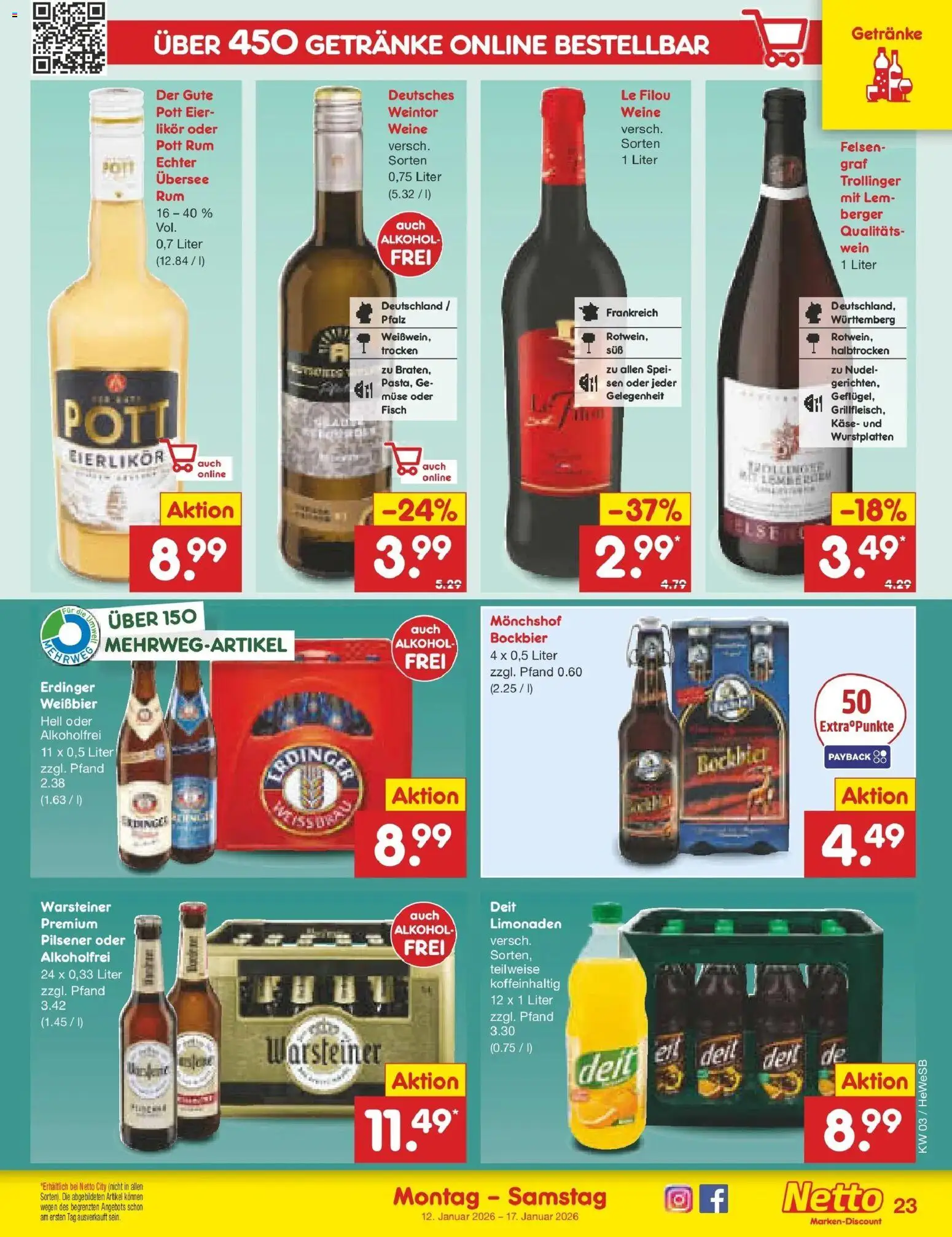 Netto Marken-Discount prospekt Hamburg	 – gültig ab 12.01.2026 | Seite: 23 | Produkte: Likör, Fisch, Warsteiner, Wein