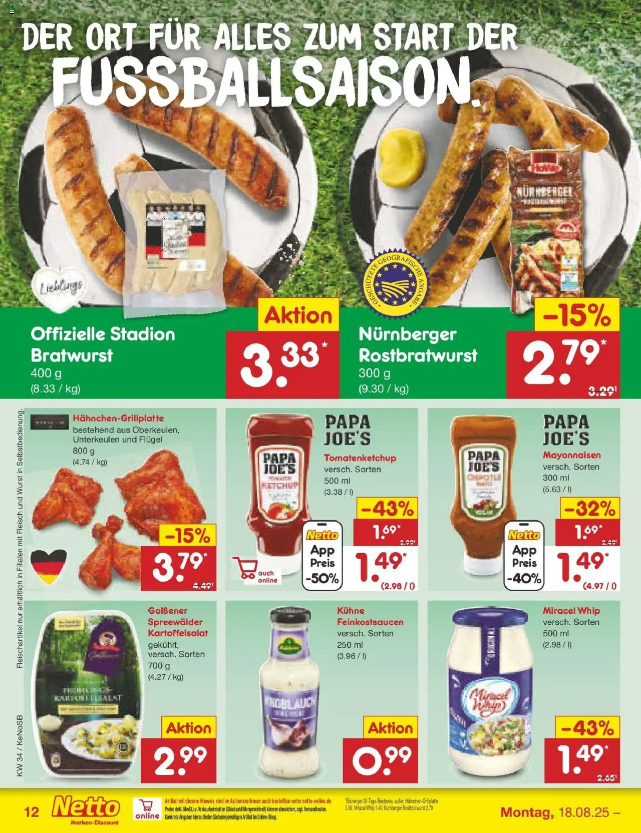 Netto Marken-Discount prospekt Bonn	 - gültig ab dem 18.08.2025 | Seite: 16 | Produkte: Bratwurst, Miracel whip, Wurst, Fleisch