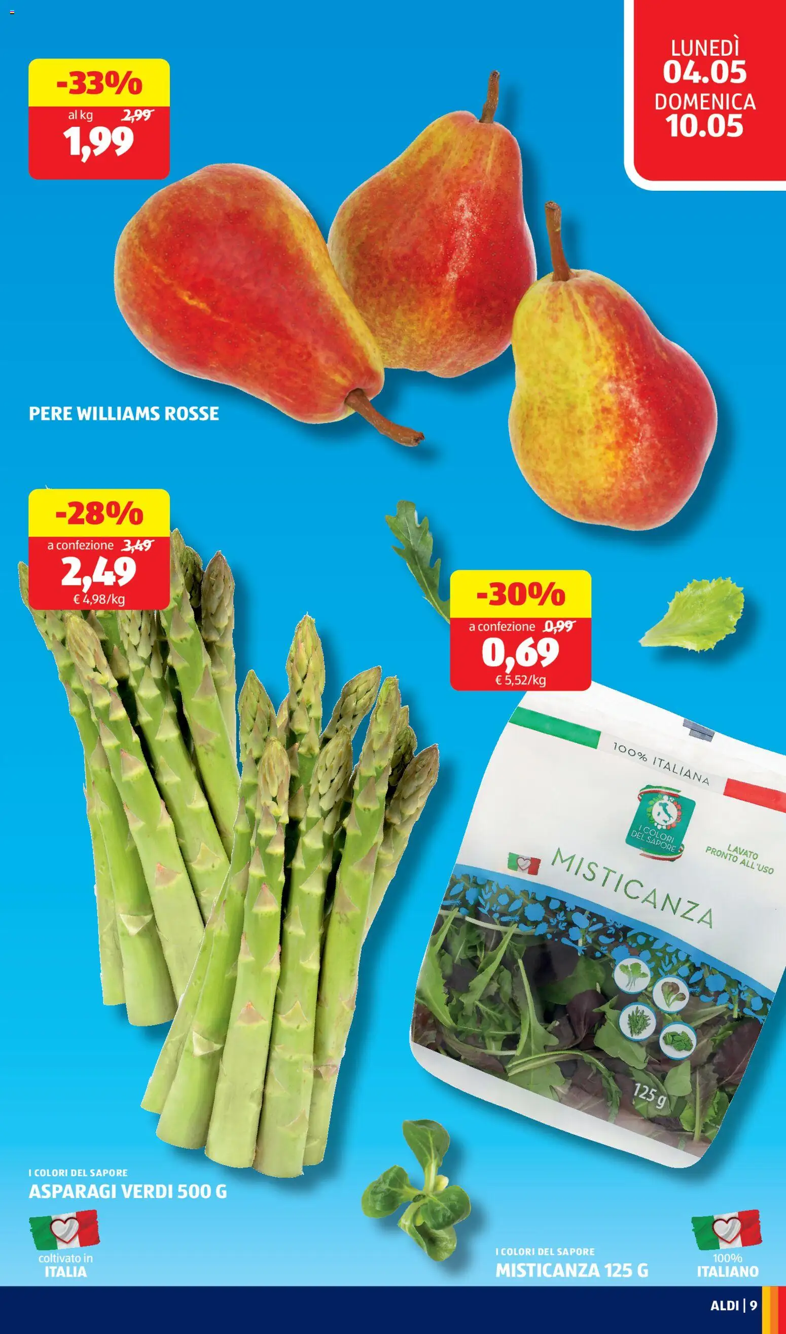 Volantino Aldi del 04.05.2026 | Pagina: 9 | Prodotti: Misticanza, Asparagi