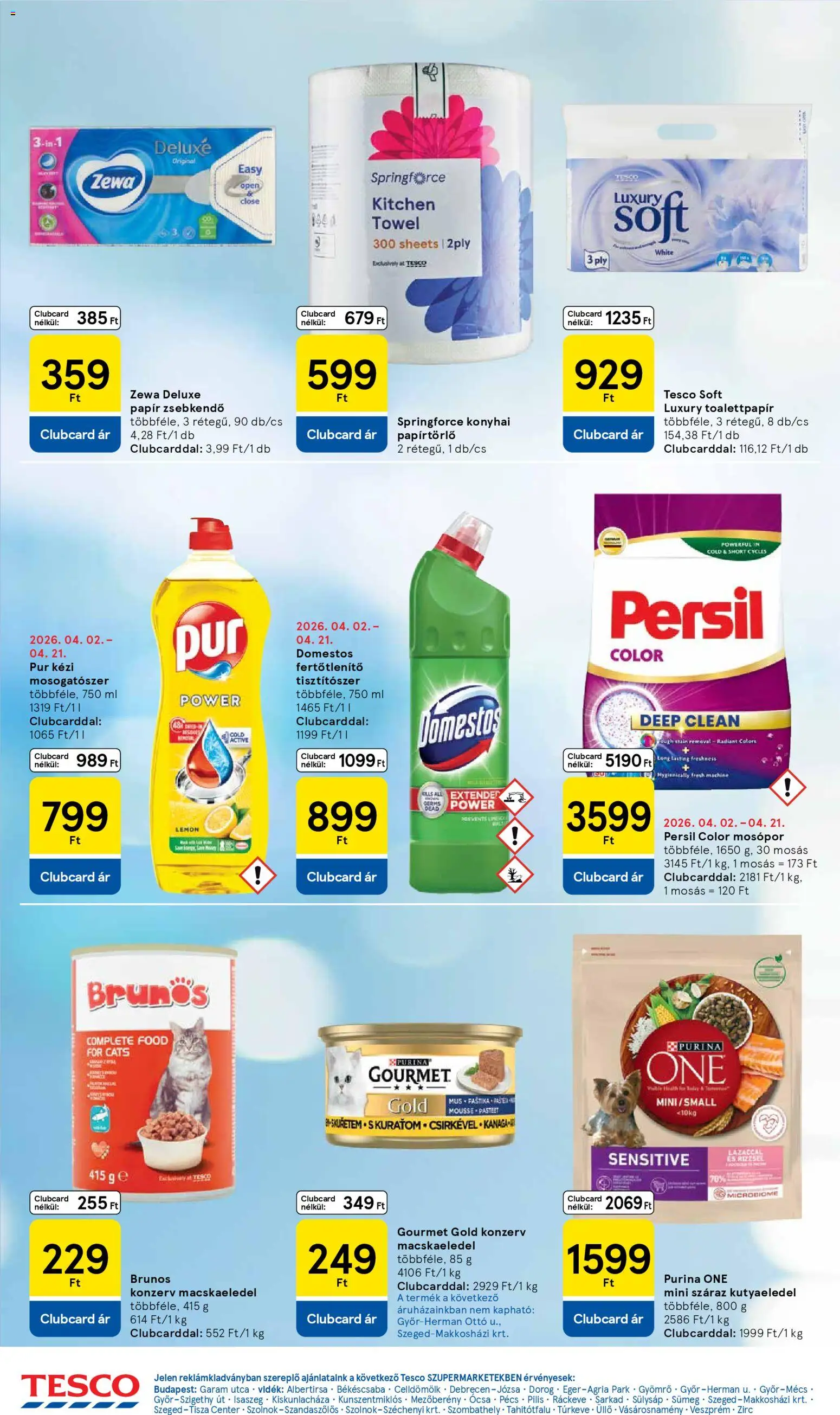 Tesco akciós ujság - amely érvényes a következő dátumtól: 16.04.2026 | Oldal: 6 | Termékek: Macskaeledel, Papírtörlő, Kutyaeledel, Mosogatószer