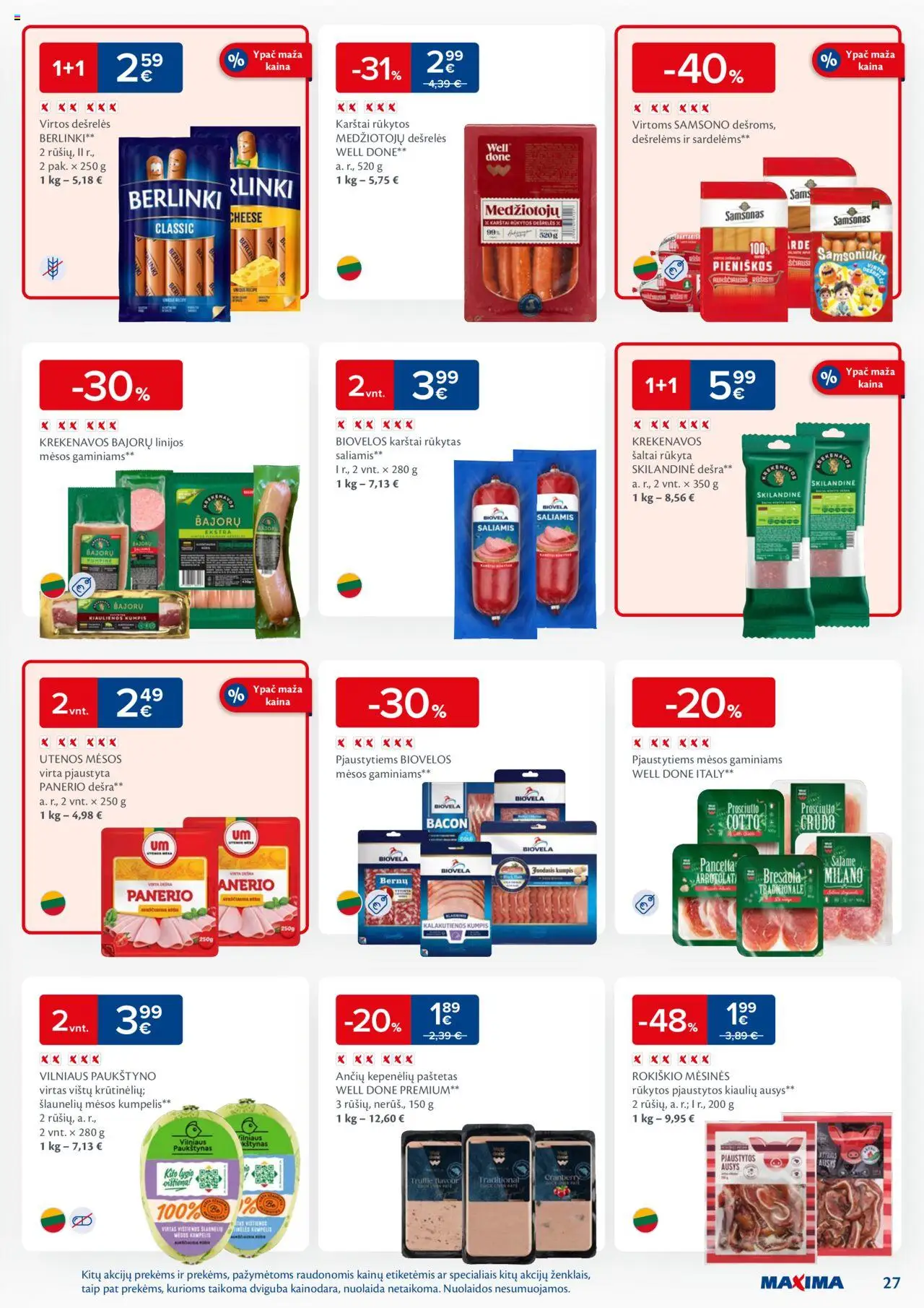 MAXIMA leidinys│galioja nuo 24.06.2025 | Puslapis: 27 | Prekių: Kiaulienos, Dešrelės, Saliamis, Kumpis