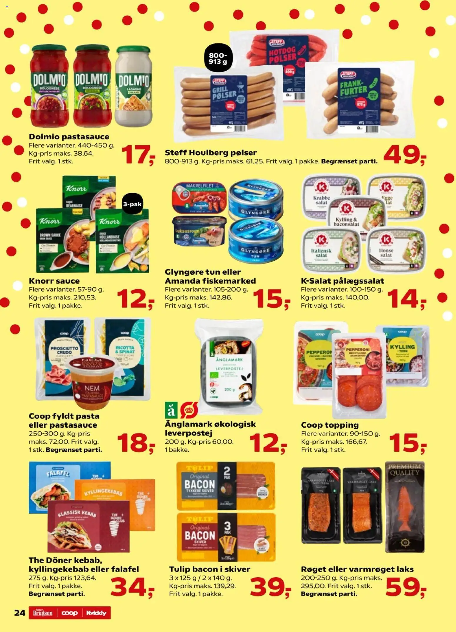 Kvickly tilbudsavis – gyldig fra 16.01.2026 | Side: 24 | Produkter: Pølser, Salat, Kebab, Bacon
