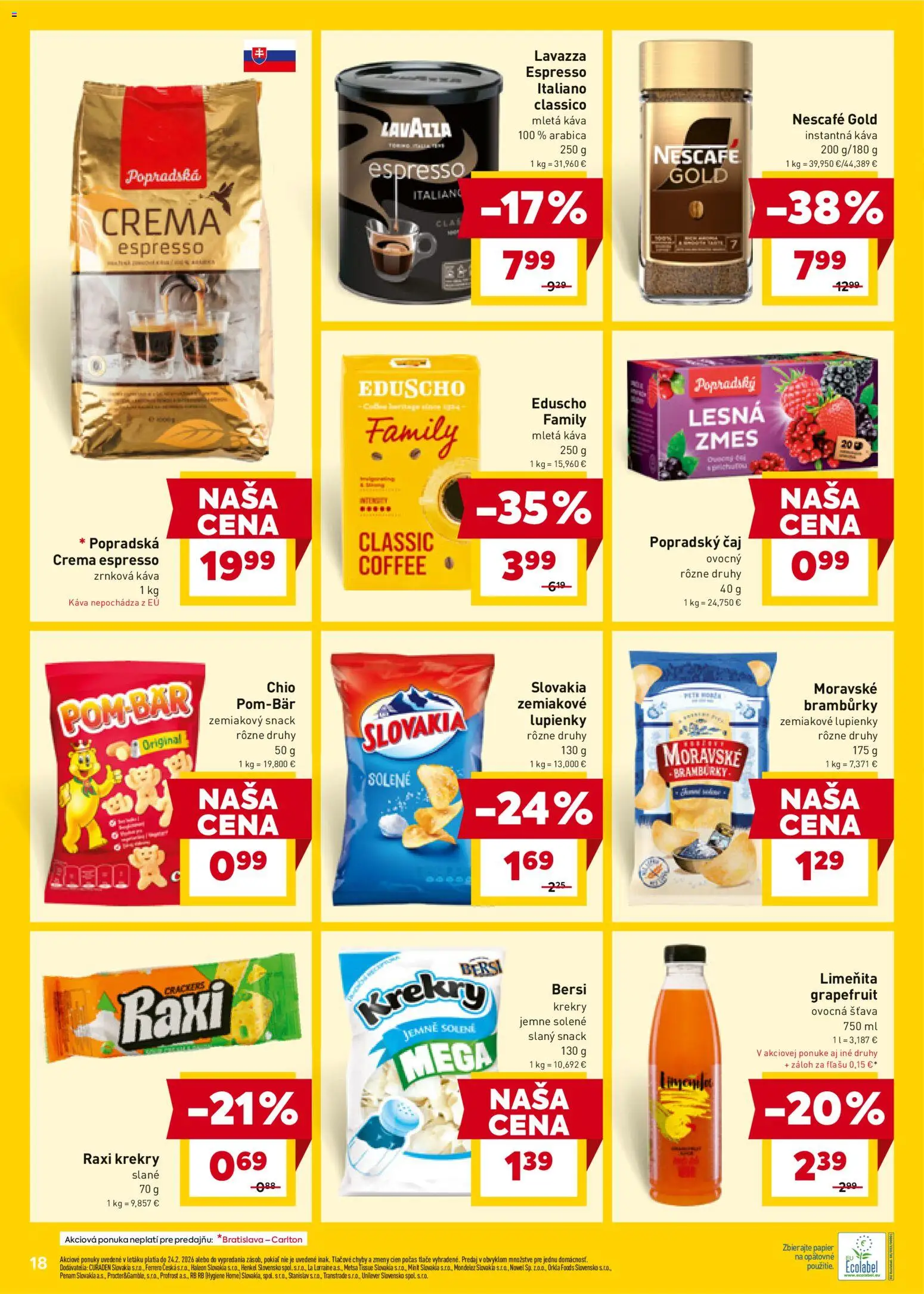 Nové Billa akcie – leták je platný od 18.02.2026 | Strana: 18 | Produkty: Káva, Grapefruit, Nescafé Gold, Zrnková káva