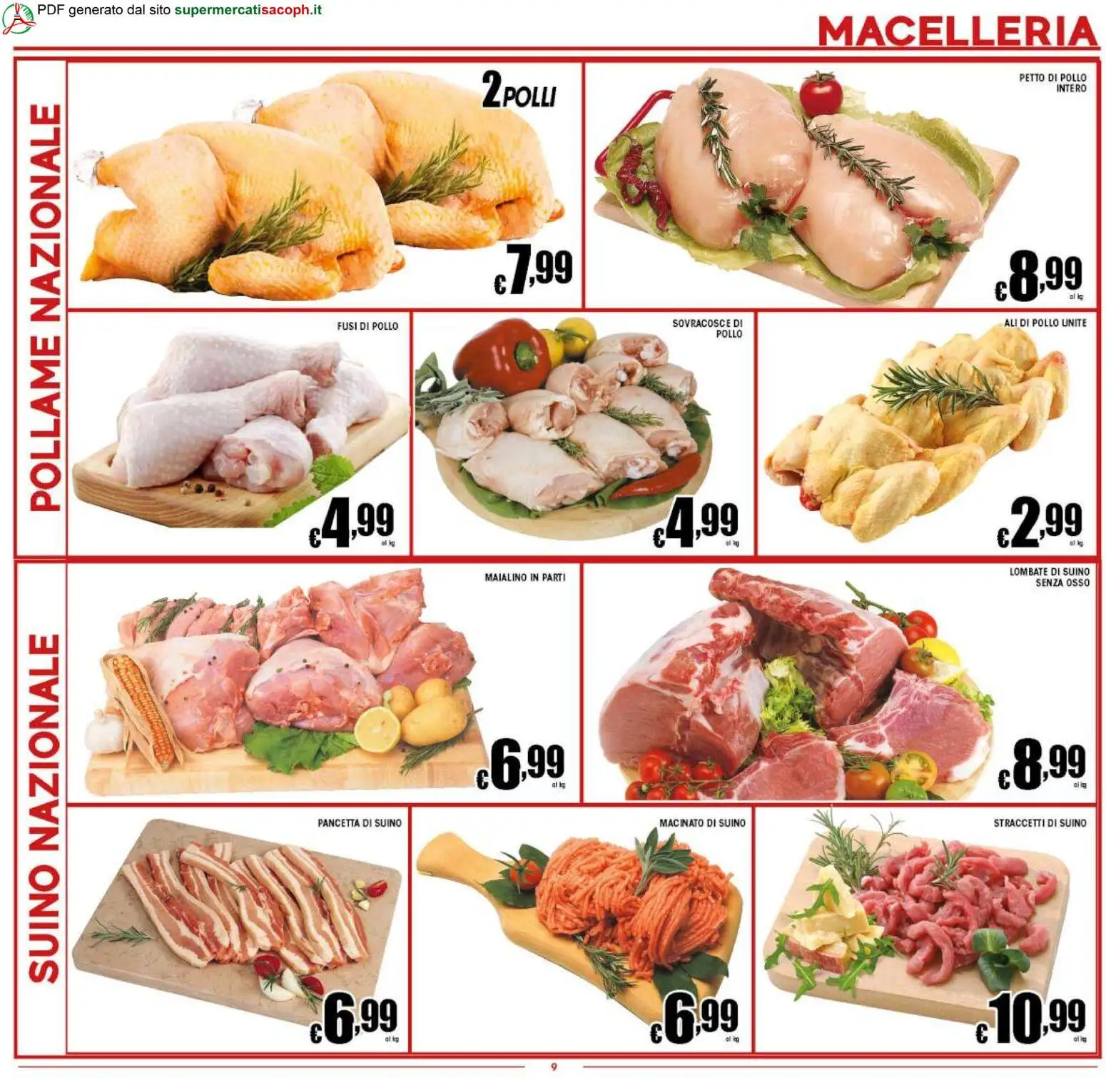 Volantino Sacoph del 06.03.2026 | Pagina: 9 | Prodotti: Petto di Pollo, Pollo, Pancetta, Suino