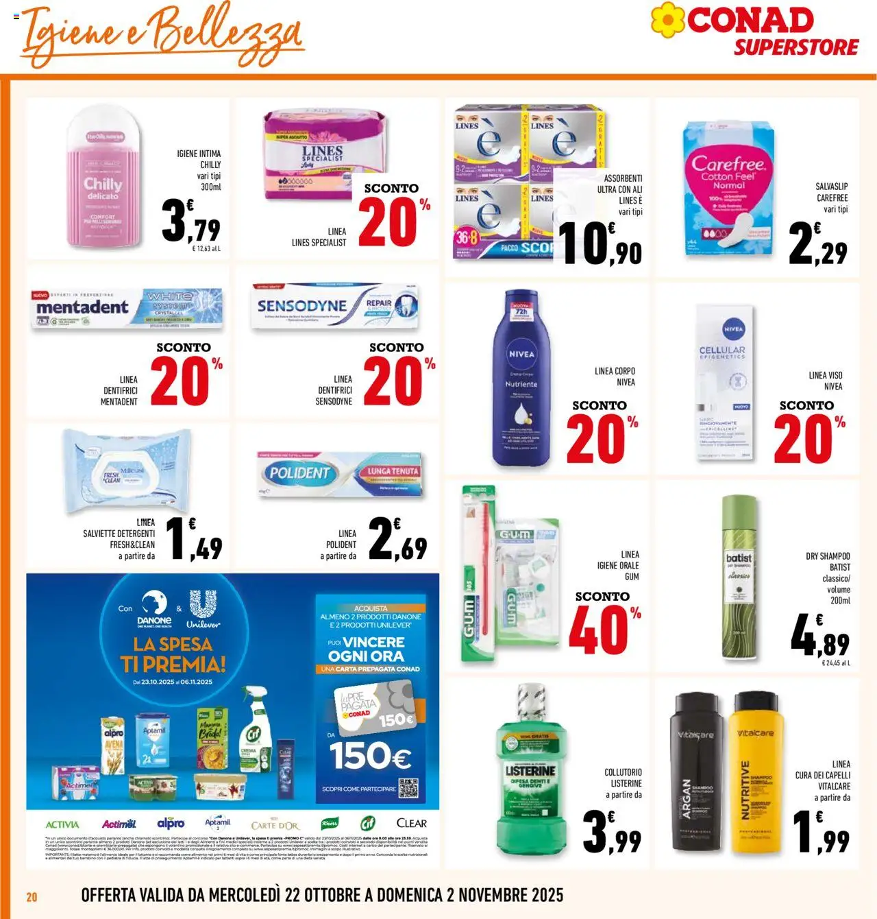 Volantino Conad del 22.10.2025 | Pagina: 20 | Prodotti: Shampoo, Collutorio, Latte