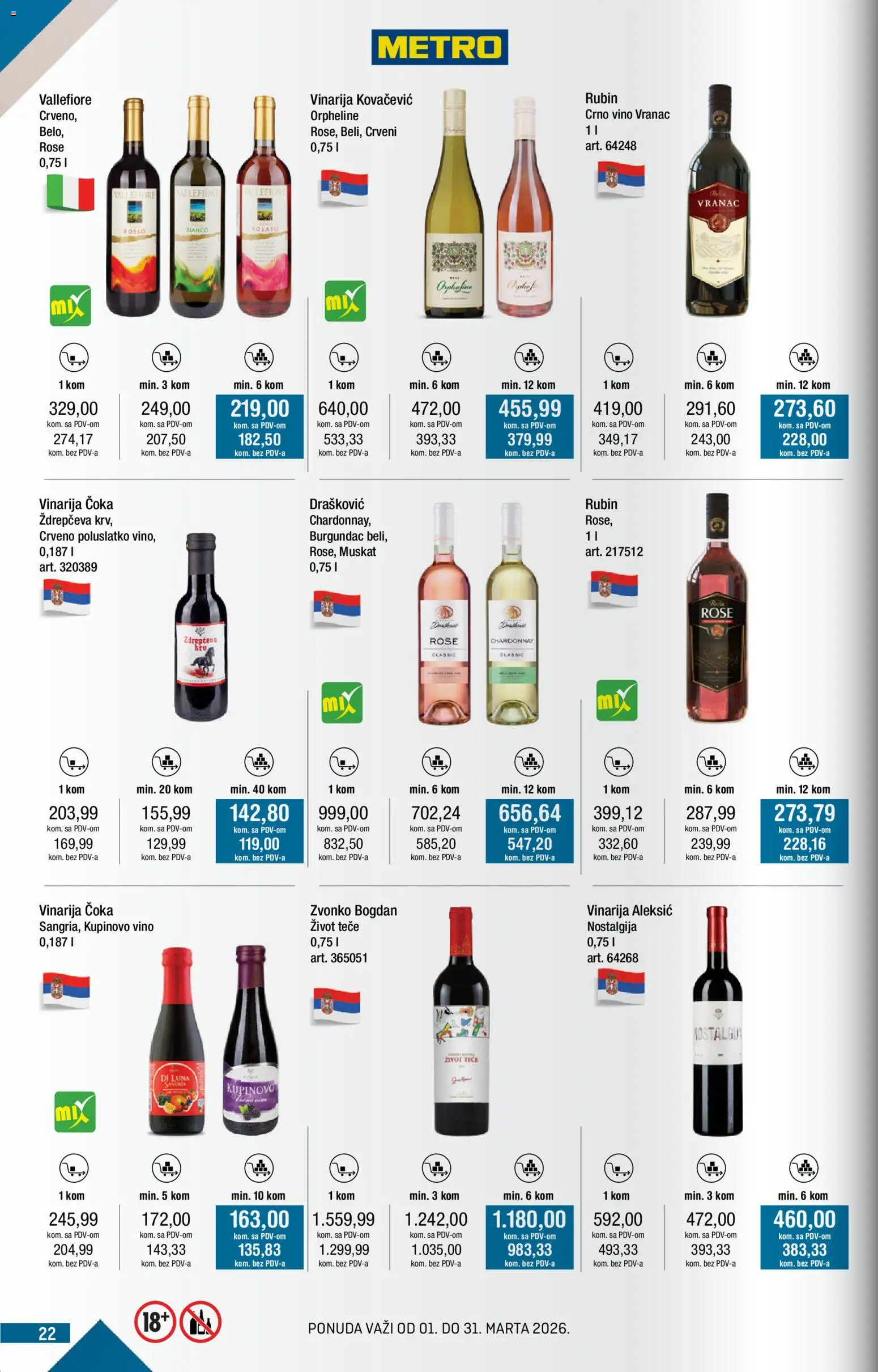 Metro katalog - važi od 01.03.2026 | Strana: 22 | Proizvode: Chardonnay, Vranac, Vino