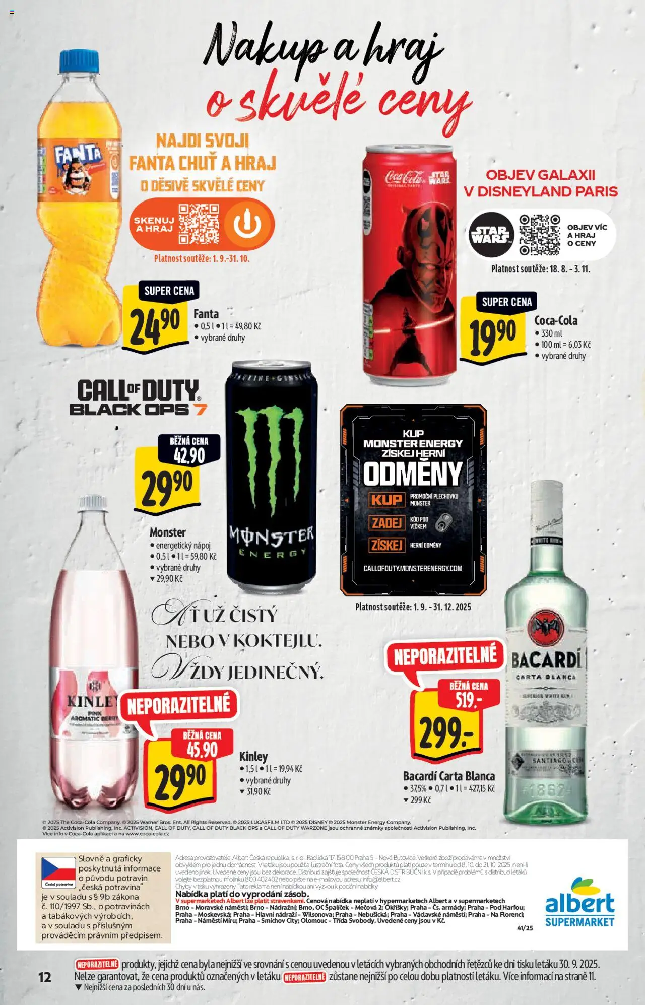 Albert katalog - Supermarket od 08.10.2025 | Strana: 12 | Produkty: Monster, Fanta, Coca cola, Energetický nápoj