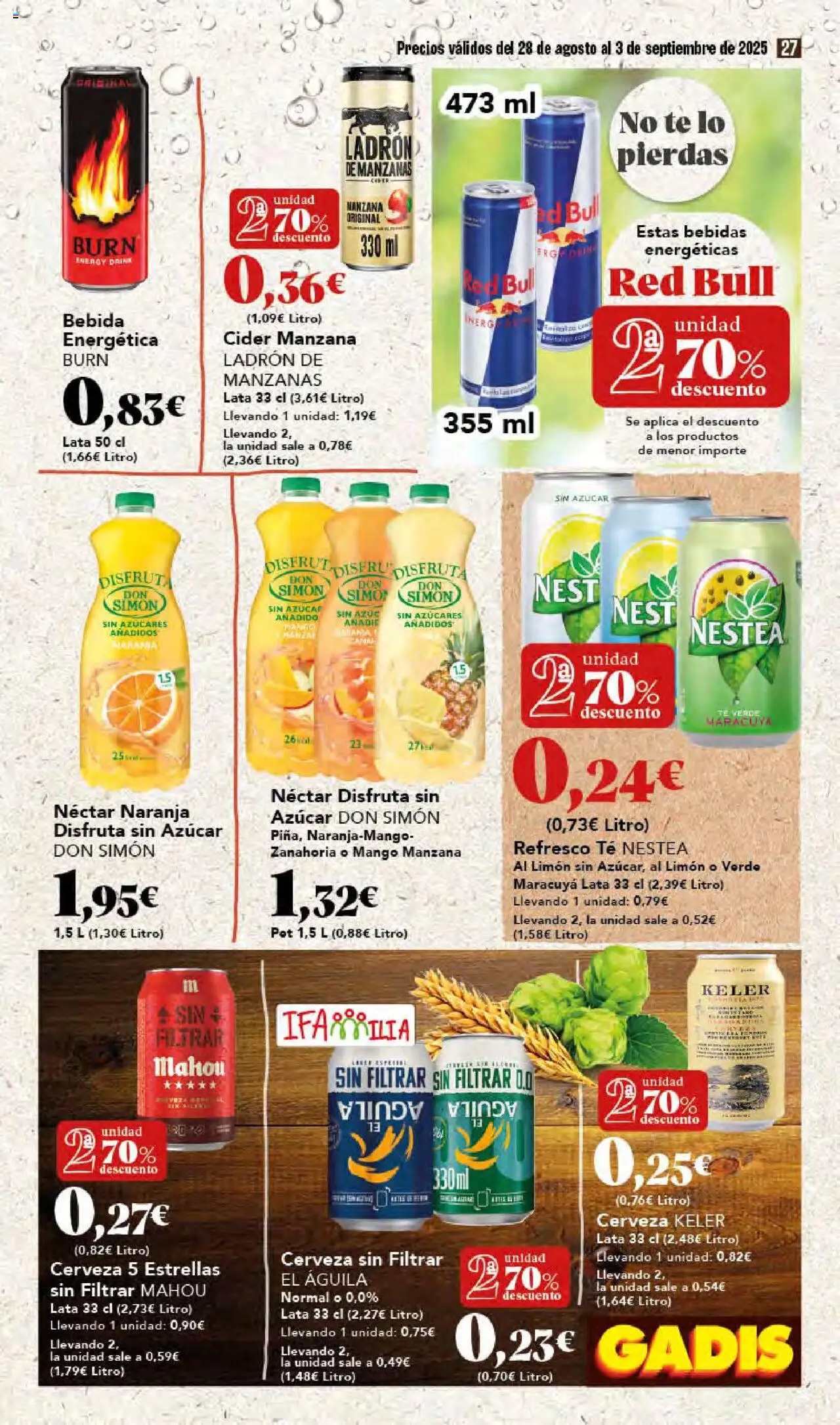 Gadis folleto │ válido desde el 28.08.2025 | Página: 27 | Productos: Cerveza, Manzanas, Té, Néctar