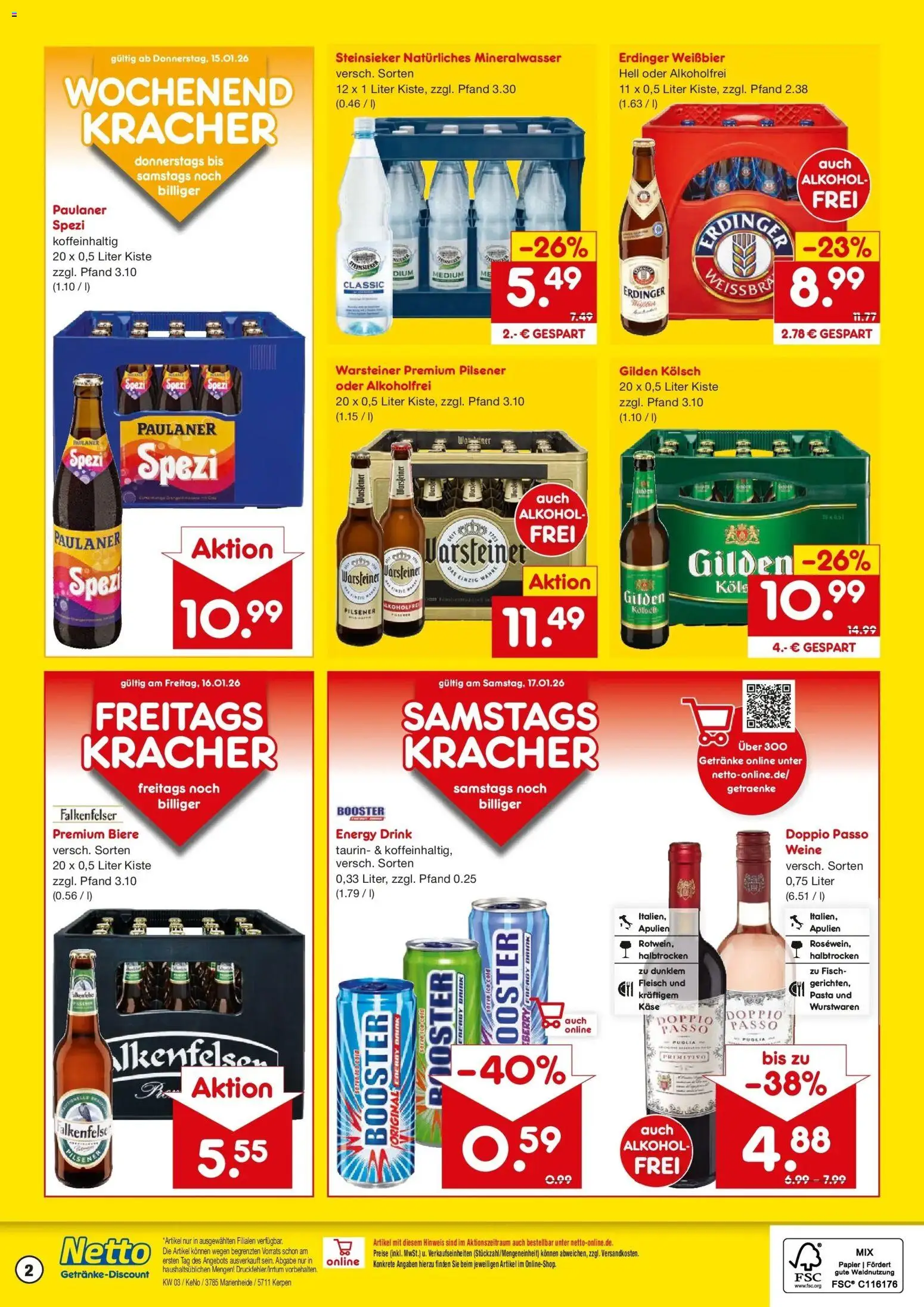 Netto Marken-Discount prospekt Marienheide	 – gültig ab 12.01.2026 | Seite: 2 | Produkte: Weißbier, Fisch, Pasta, Paulaner