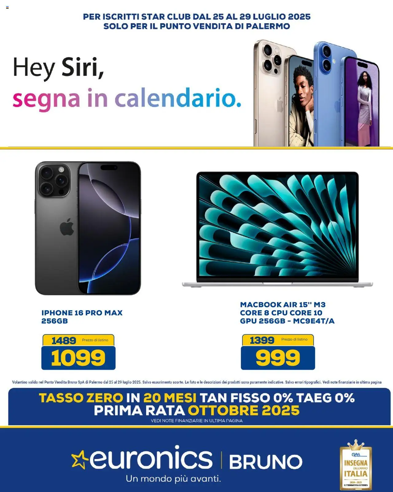 Volantino Euronics del 25.07.2025 | Pagina: 1 | Prodotti: Macbook air, Iphone, Macbook