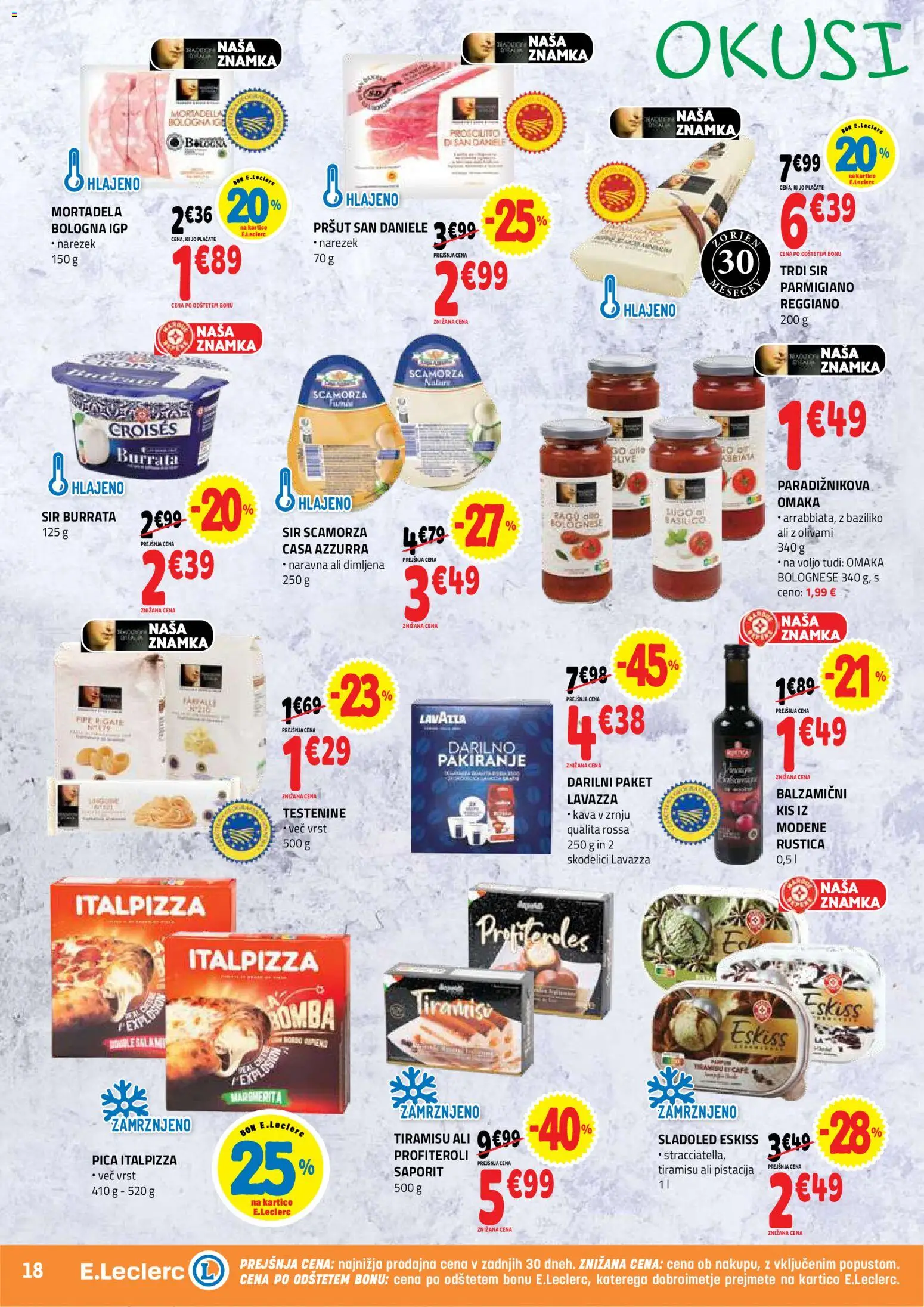 Novi E.leclerc katalog ponudbe – veljaven od 29.04.2026 | Stran: 18 | Izdelki: Mortadela, Kava, Sladoled, Omaka
