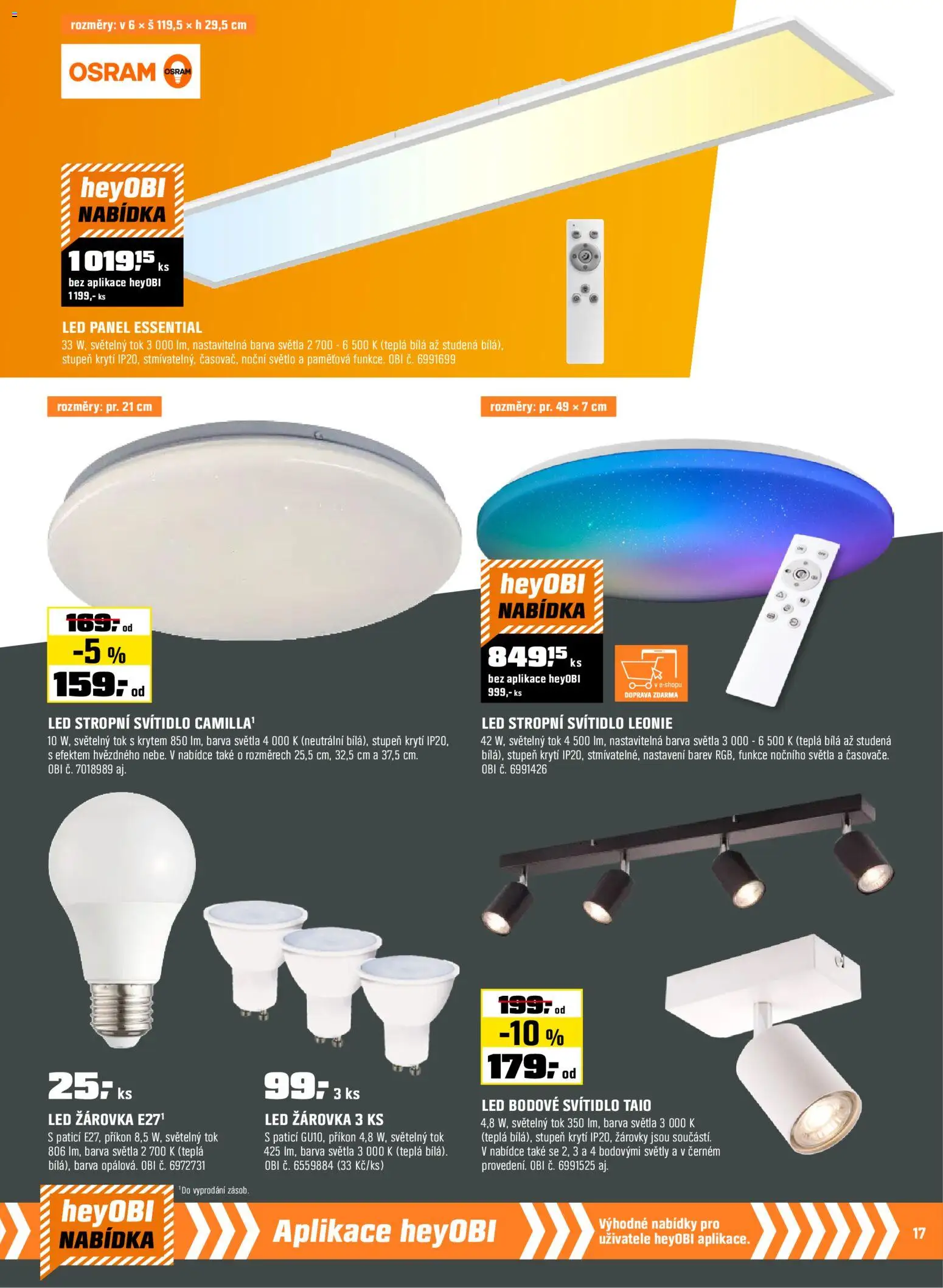 OBI leták - Barevná sezóna od 14.11.2025 | Strana: 17 | Produkty: LED stropní svítidlo, LED