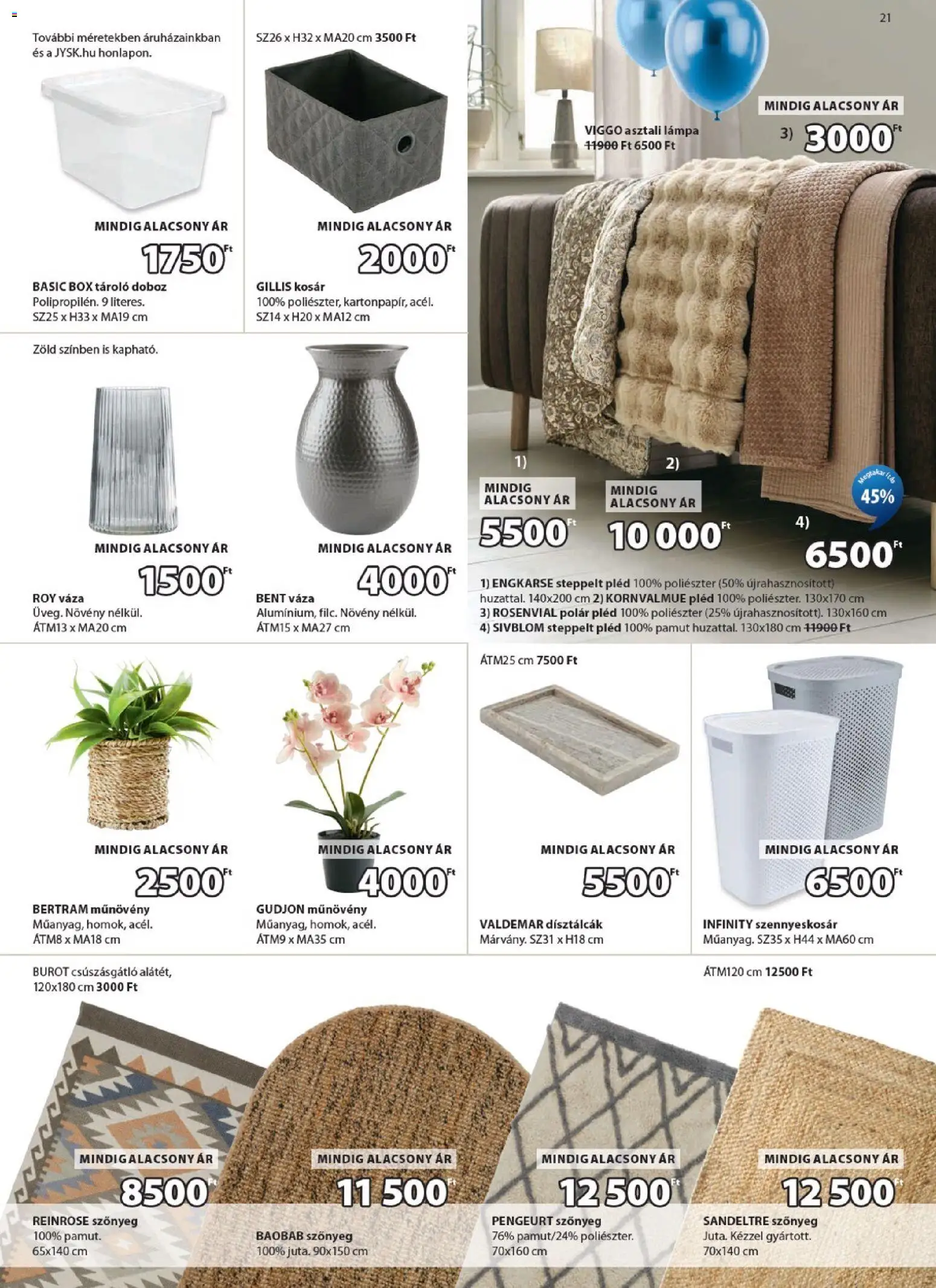 JYSK akciós ujság - amely érvényes a következő dátumtól: 29.04.2026 | Oldal: 21 | Termékek: Szennyeskosár, Kosár, Lámpa, Pléd