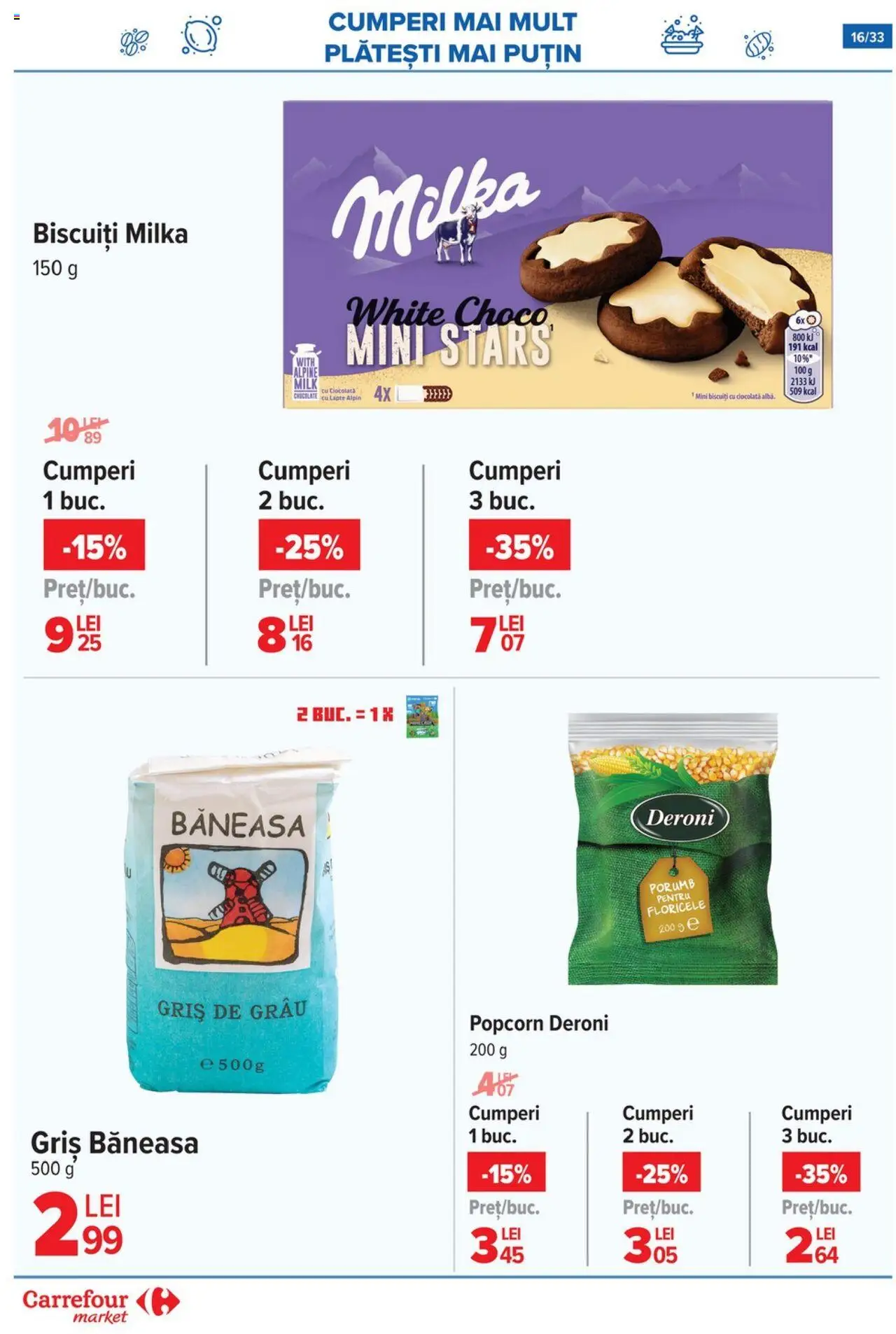Noul catalog Carrefour – valabil de la 01.10.2025 | Pagină: 17 | Produse: Lapte, Ciocolată, Biscuiți, Porumb