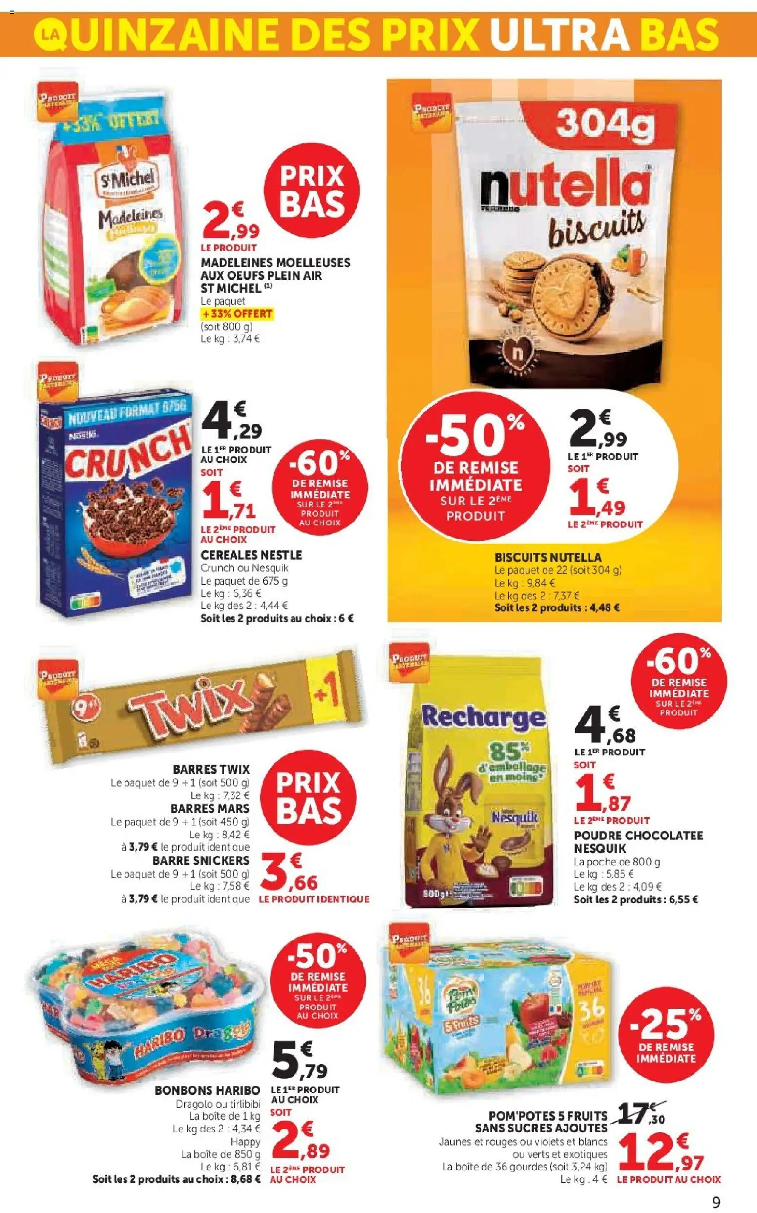 {H1} | Page: 9 | Produits: Nutella, Œufs, Céréales, Biscuits