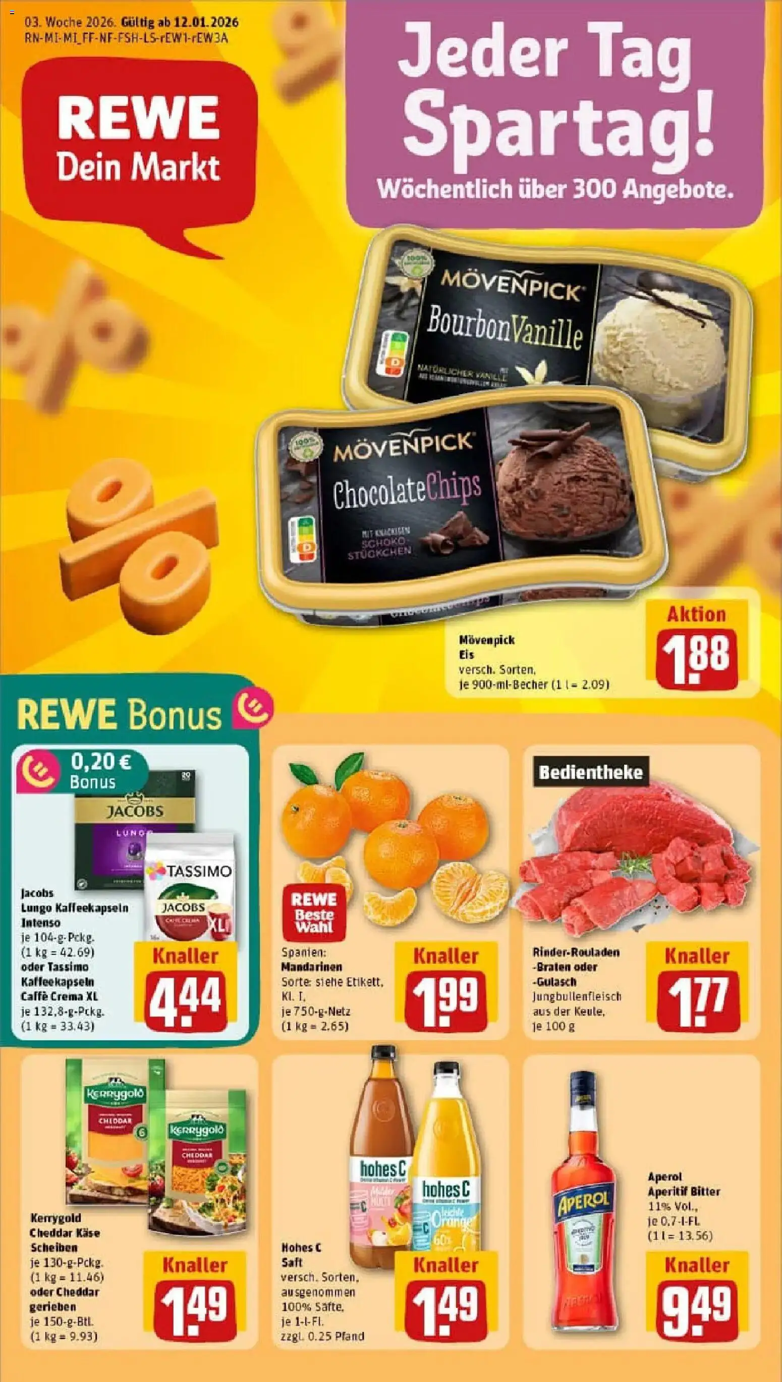 Rewe prospekt Frankfurt / Bergen-Enkheim	 – gültig ab 11.01.2026 | Seite: 1 | Produkte: Käse, Movenpick eis, Gulasch, Aperol