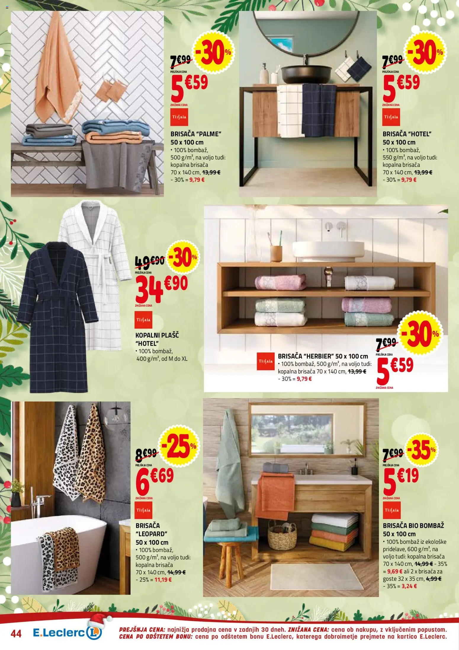 Novi E.leclerc katalog ponudbe – veljaven od 27.12.2025 | Stran: 44 | Izdelki: Brisača, Kopalna brisača, Plasc, Kopalni plasc