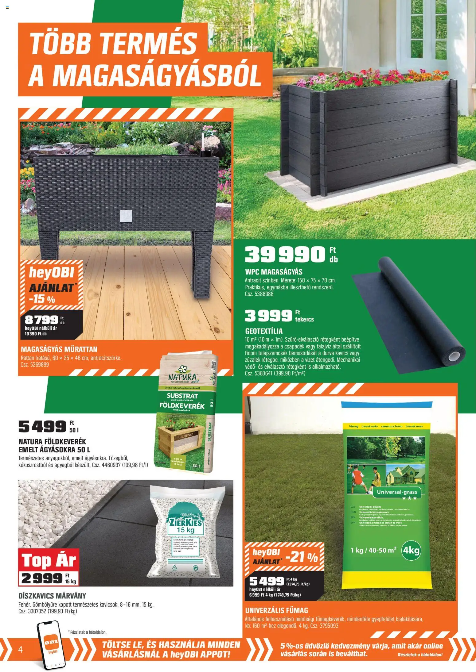 OBI akciós ujság - amely érvényes a következő dátumtól: 02.03.2026 | Oldal: 4 | Termékek: Kavics, Magaságyás, Fűmag