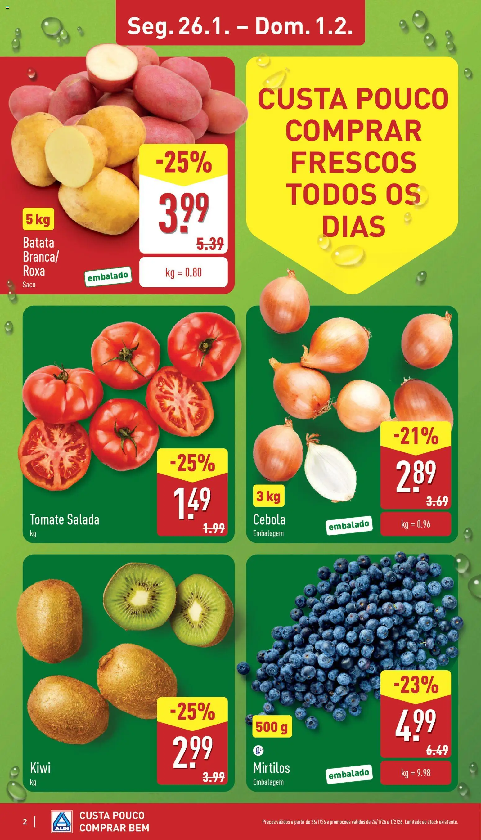 Aldi folheto │ válido de 26.01.2026 | Página: 2 | Produtos: Batata, Cebola, Kiwi, Mirtilos
