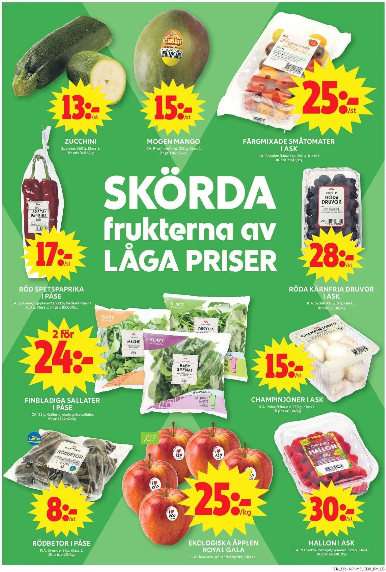 ICA Maxi reklamblad aktuell från 13.04.2026 | Sida: 3 | Produkter: Spenat, Champinjoner, Hallon, Zucchini