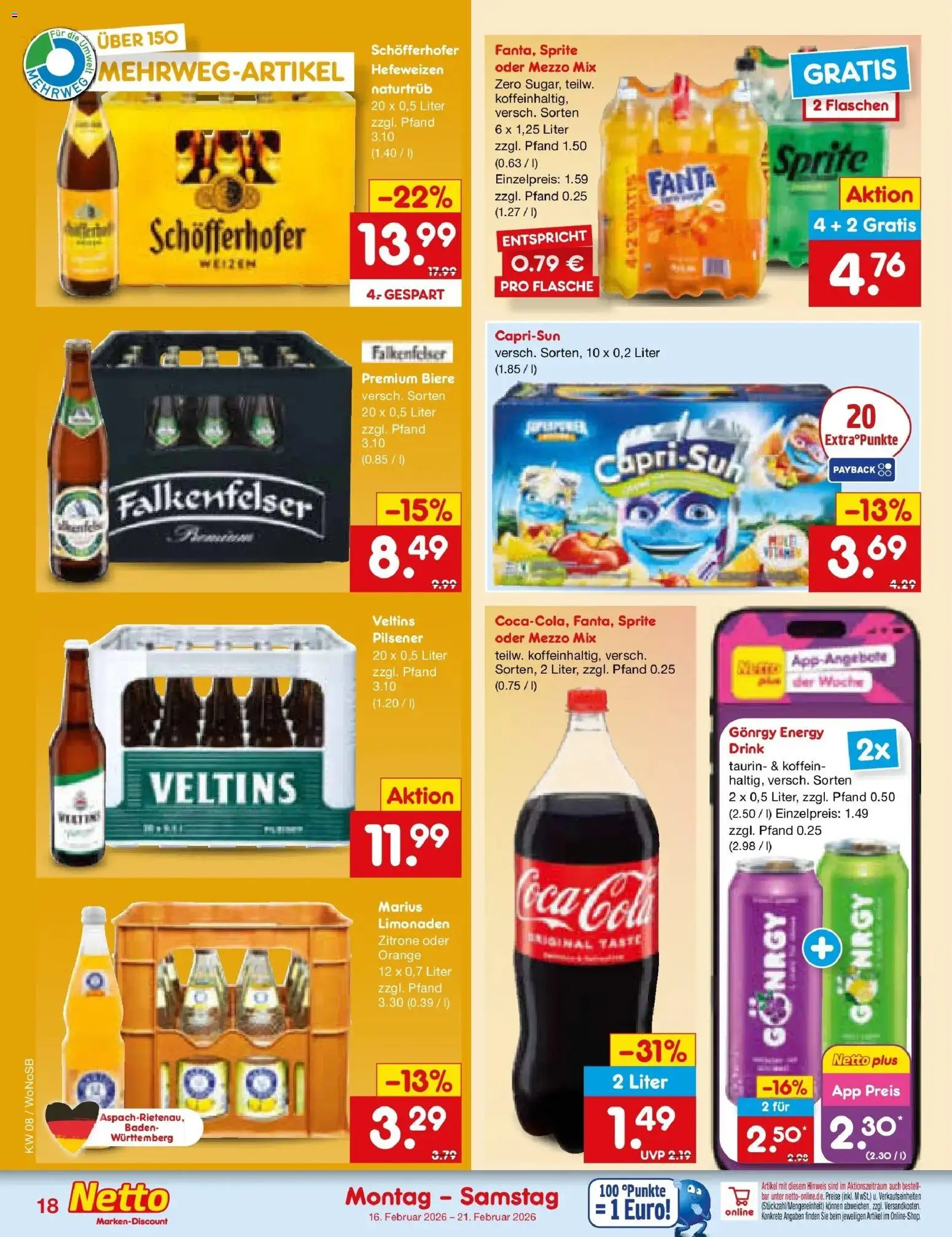 Netto Marken-Discount prospekt Friedrichsdorf	 – gültig ab 16.02.2026 | Seite: 22 | Produkte: Fanta, Sprite, Cola, Oder mezzo mix
