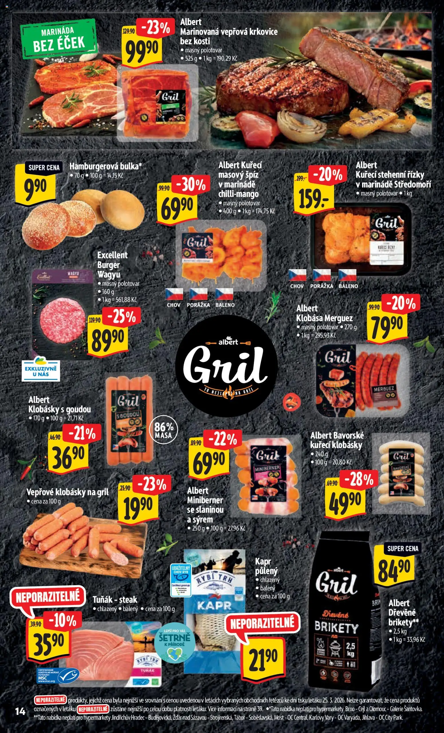 Albert leták - Hypermarket od 01.04.2026 | Strana: 22 | Produkty: Burger, Kuřecí stehenní řízky, Brikety, Krkovice