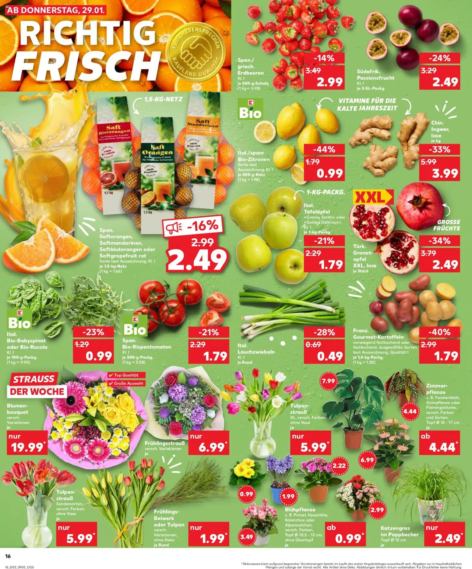 Kaufland prospekt Jena	 – gültig ab 01.02.2026 | Seite: 16 | Produkte: Blumen, Vase, Äpfel, Erdbeeren