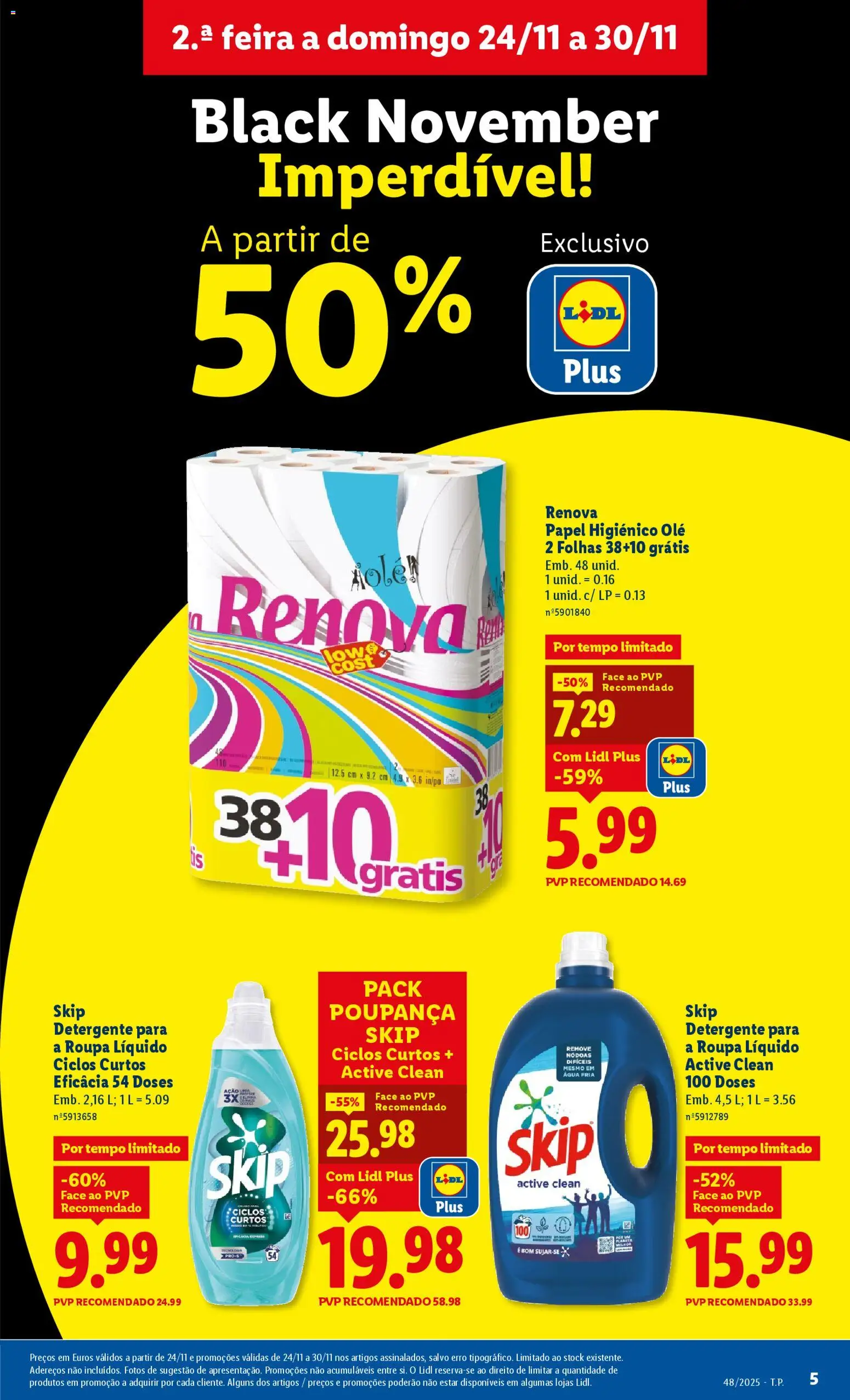 Lidl Black Friday │ válido de 24.11.2025 | Página: 5 | Produtos: Agua, Papel higiénico, Detergente