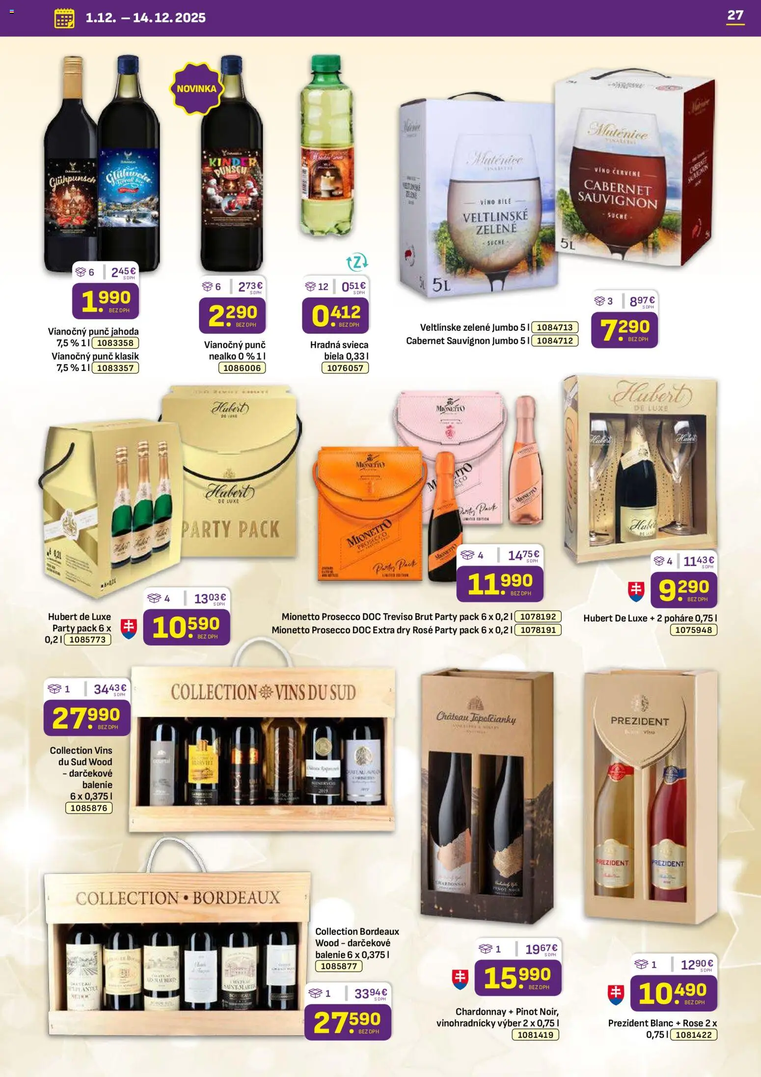 Nové Libex akcie – leták je platný od 01.12.2025 | Strana: 27 | Produkty: Víno, Prosecco, Hubert de Luxe