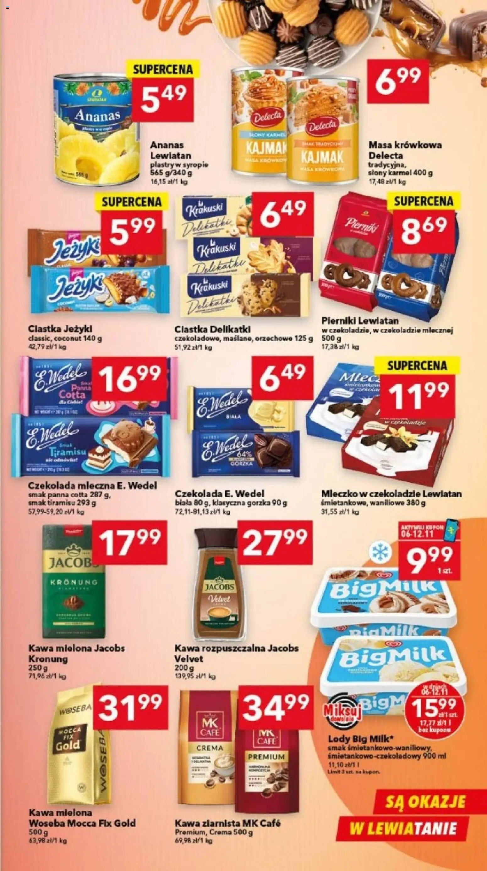 Lewiatan gazetka - Bydgoszcz od 06.11.2025 | Strona: 5 | Produkty: Czekolada mleczna, Tiramisu, Ciastka, Lody