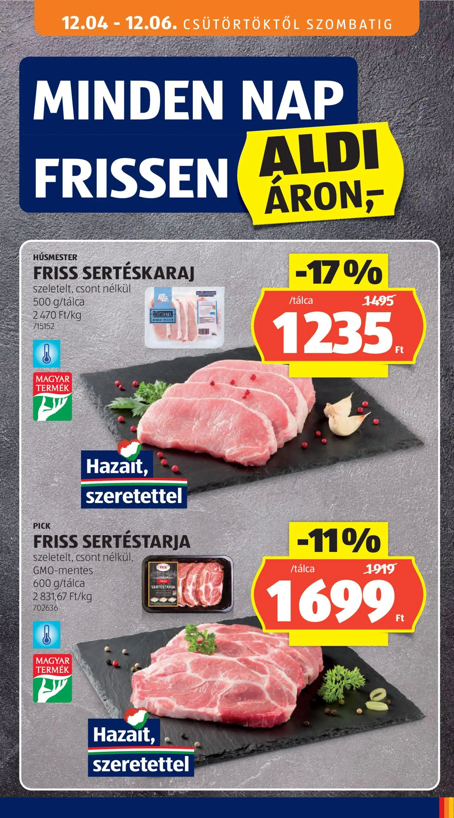 Aldi akciós ujság - amely érvényes a következő dátumtól: 04.12.2025 | Oldal: 19 | Termékek: Sertéstarja, Sertéskaraj, Pick