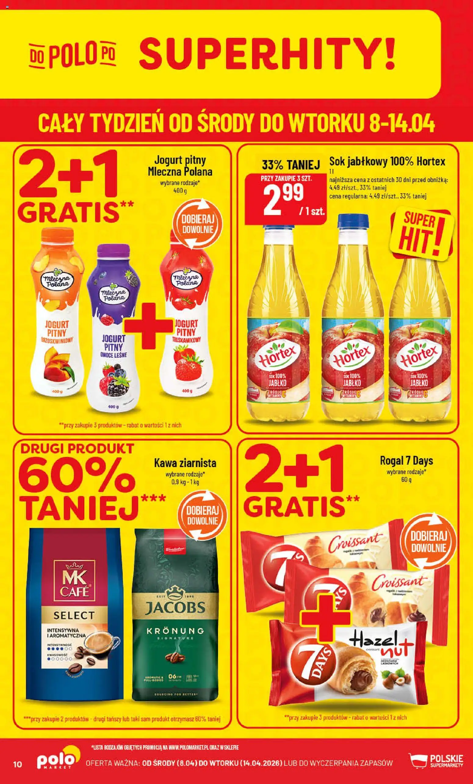 POLOmarket gazetka od 08.04.2026 | Strona: 10 | Produkty: Sok jabłkowy, Jogurt pitny, Kawa, Owoce