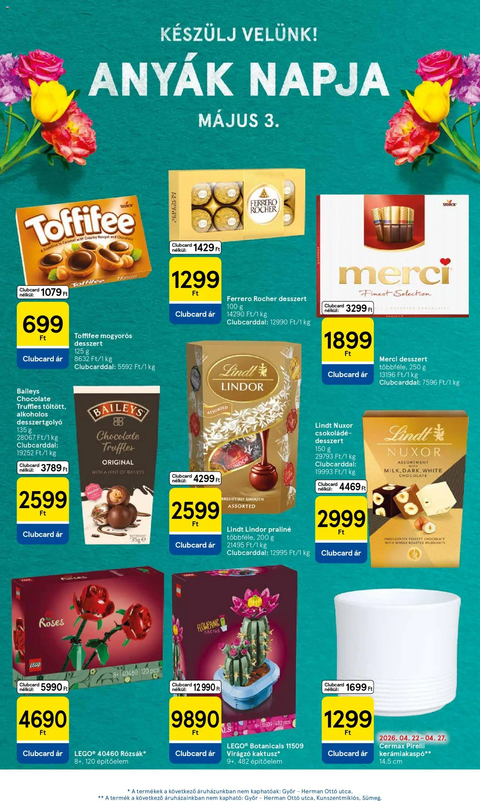 Tesco akciós ujság - amely érvényes a következő dátumtól: 23.04.2026 | Oldal: 5 | Termékek: Ferrero rocher, Praliné, Toffifee, Csokoládé