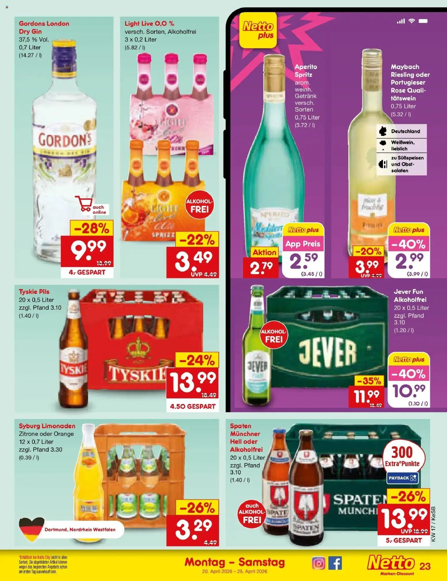 Netto Marken-Discount Prospekt Kruft	 – gültig ab 20.04.2026 | Seite: 30 | Produkte: Tyskie, Obst, Zitrone, Gin