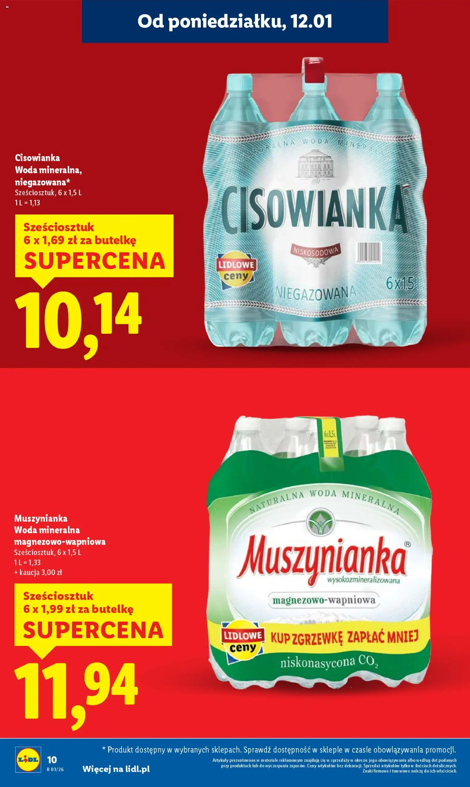 Lidl Gazetka od 12.01.2026 | Strona: 10 | Produkty: Muszynianka, Woda
