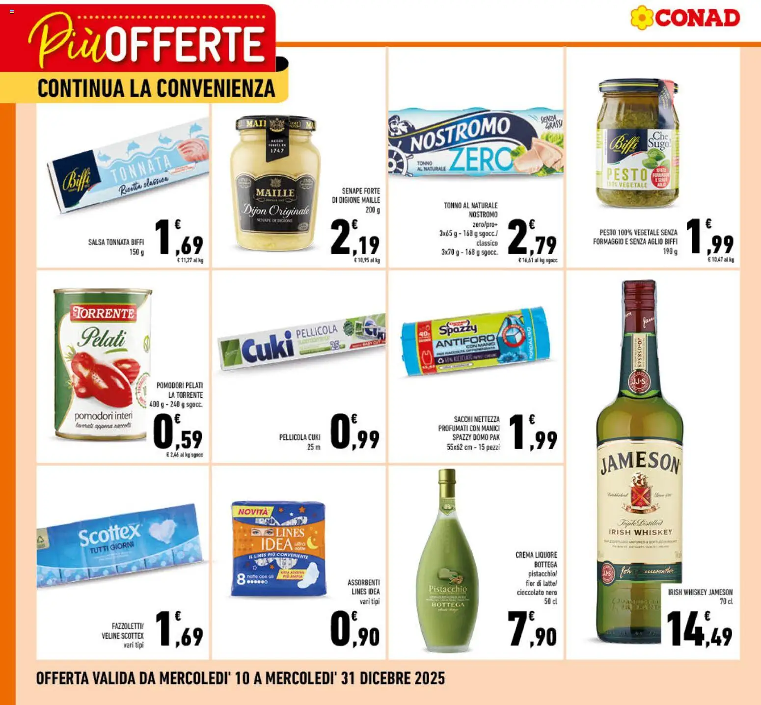 Volantino Conad del 10.12.2025 | Pagina: 1 | Prodotti: Salsa, Formaggio, Tonno al naturale, Liquore